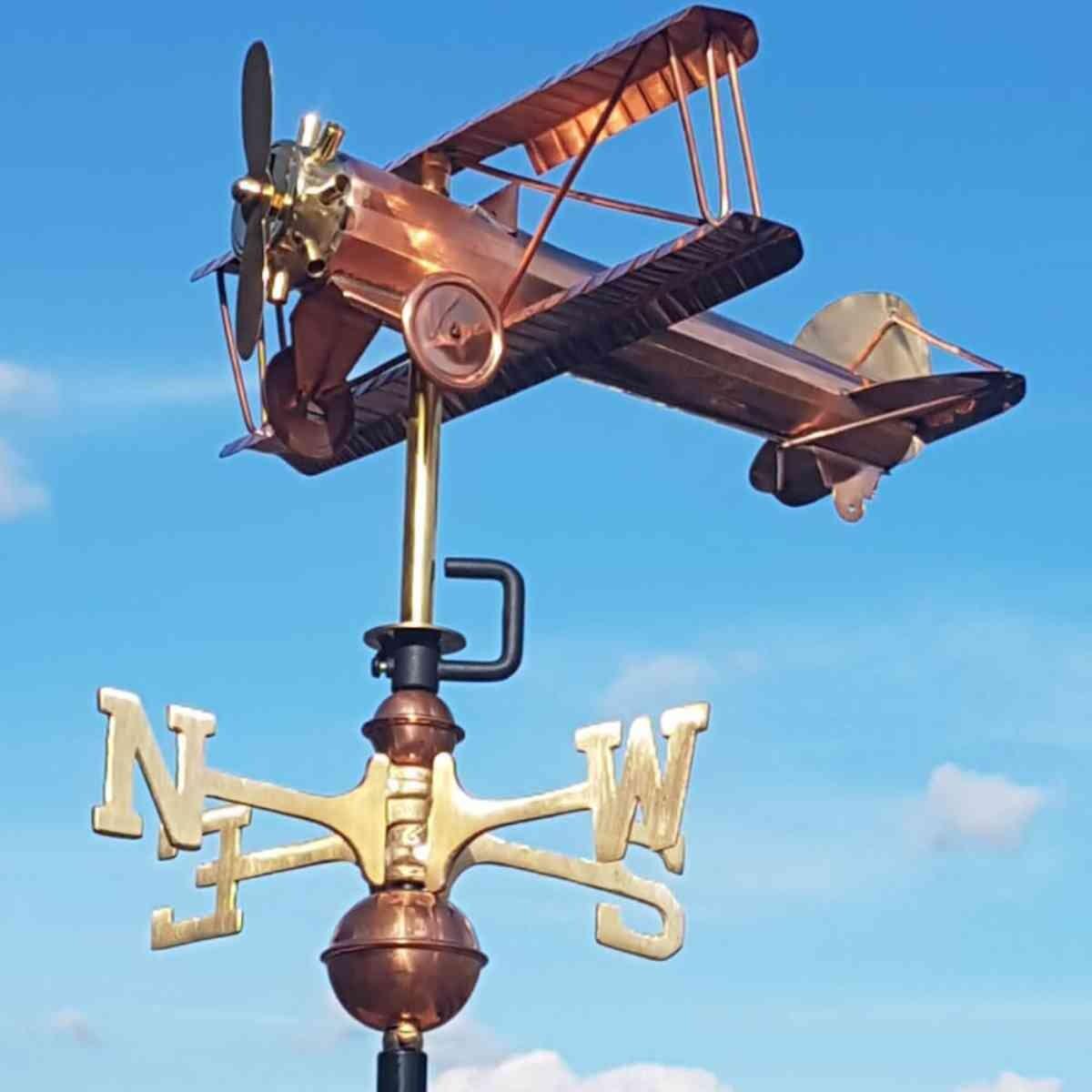 Medium copper biplane weathervane
