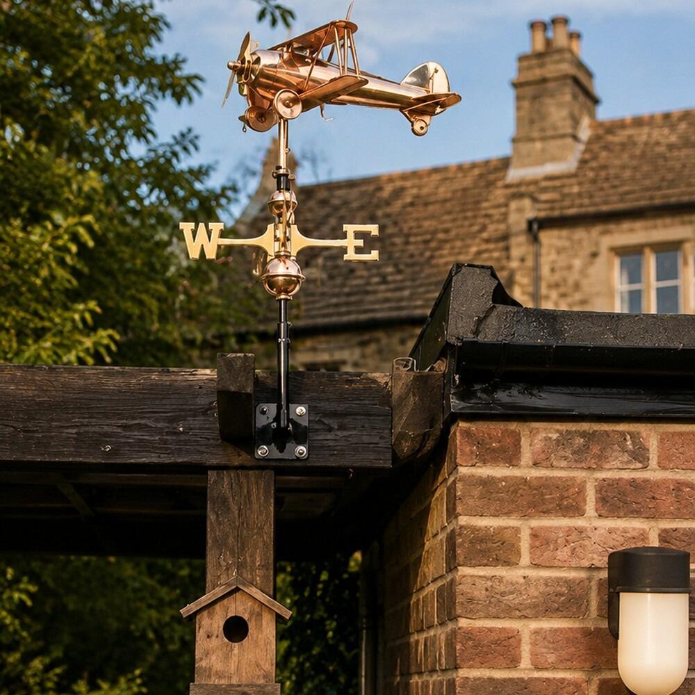 Medium copper biplane weathervane