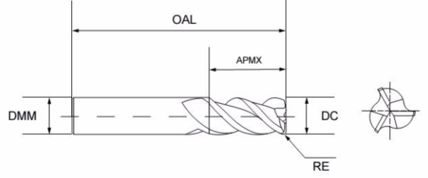 4mm Standard Length End Mill For Ally 1mm Corner Radius