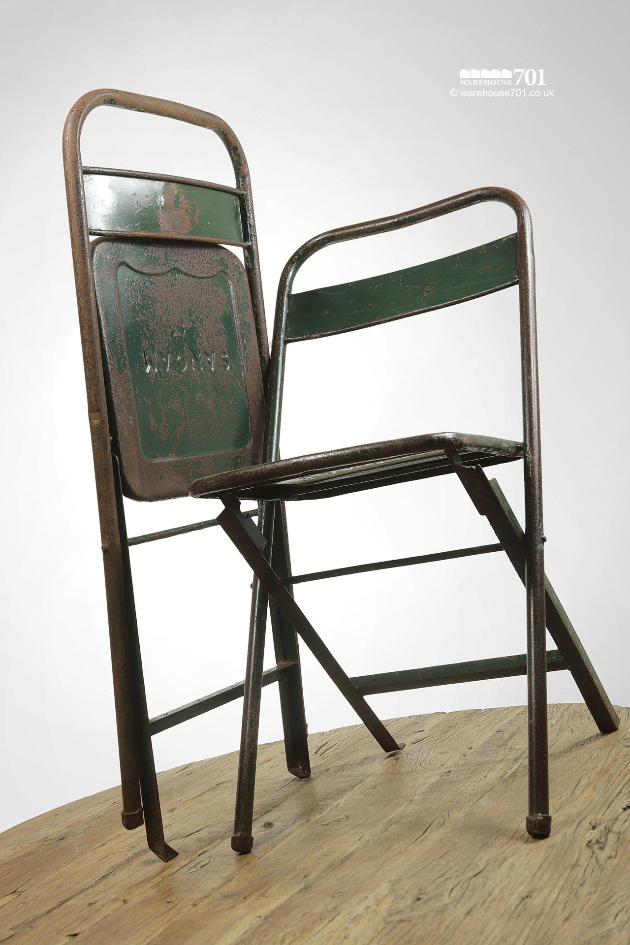 Authentic Vintage Green Painted Metal Folding Chairs