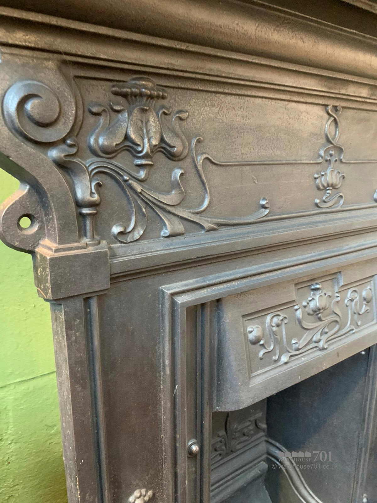 Art nouveau fireplace, Fender and mirror