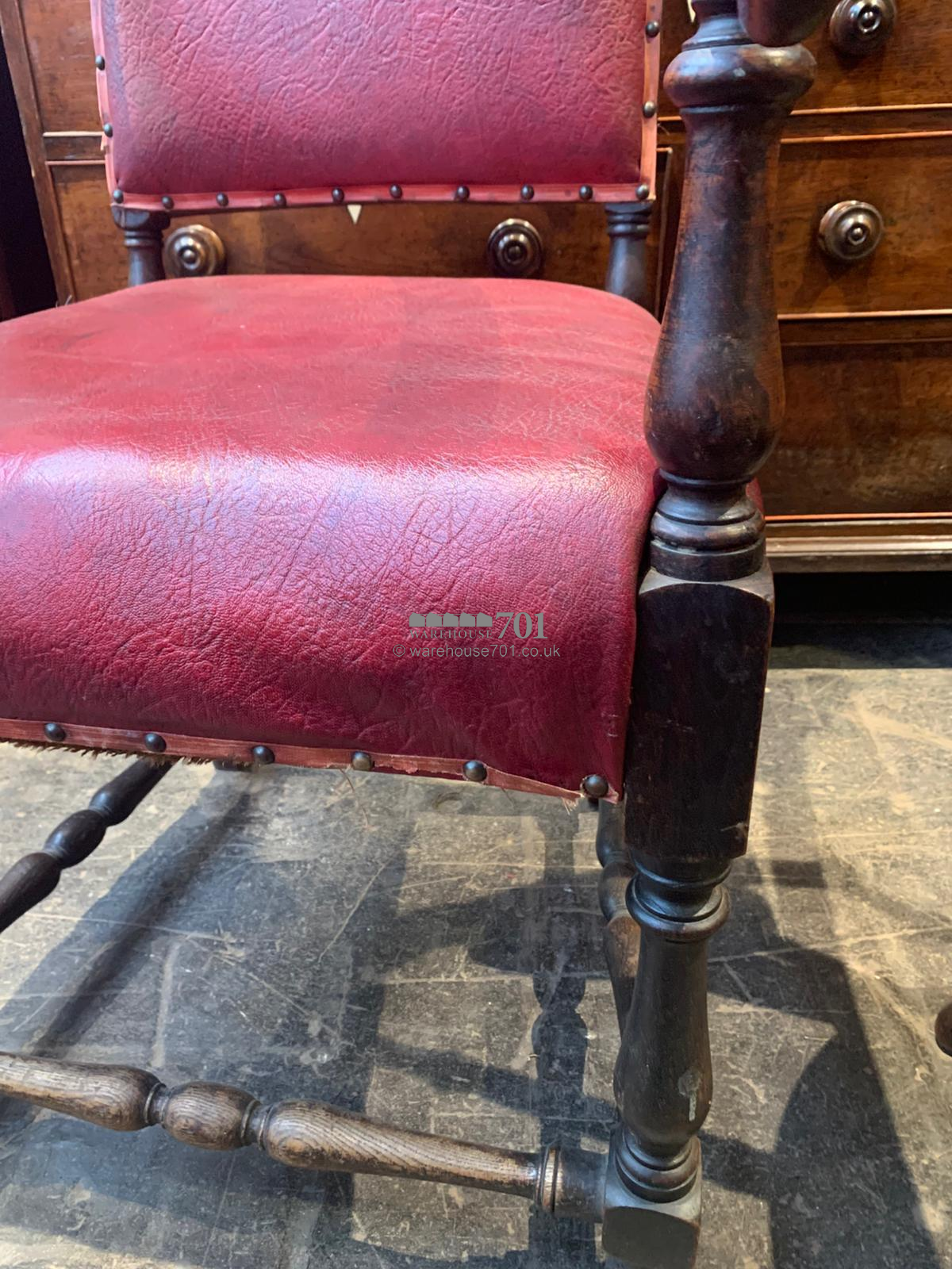 Reclaimed Burgundy Leather Library Chair & Matching Footstool