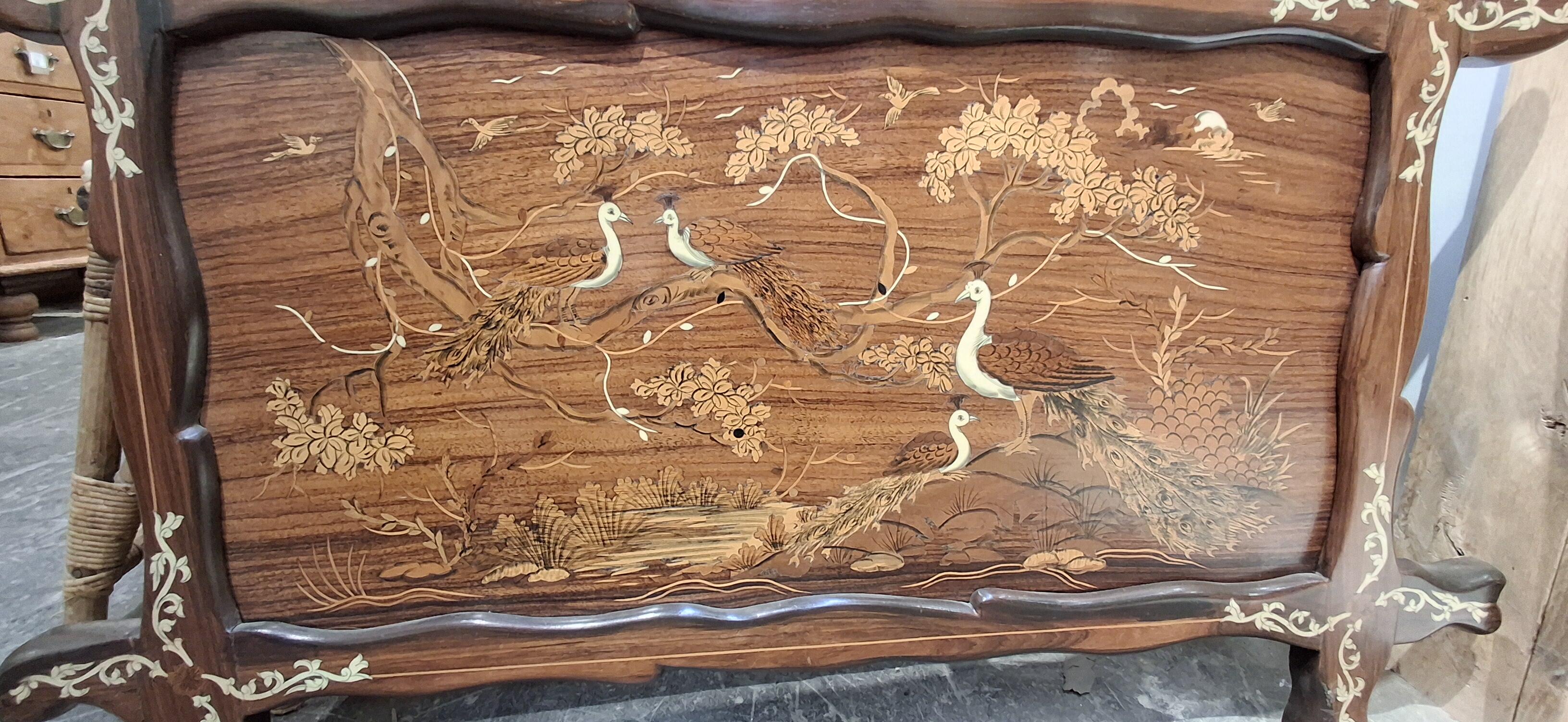Wooden Indian Decorative Panel with Peacocks