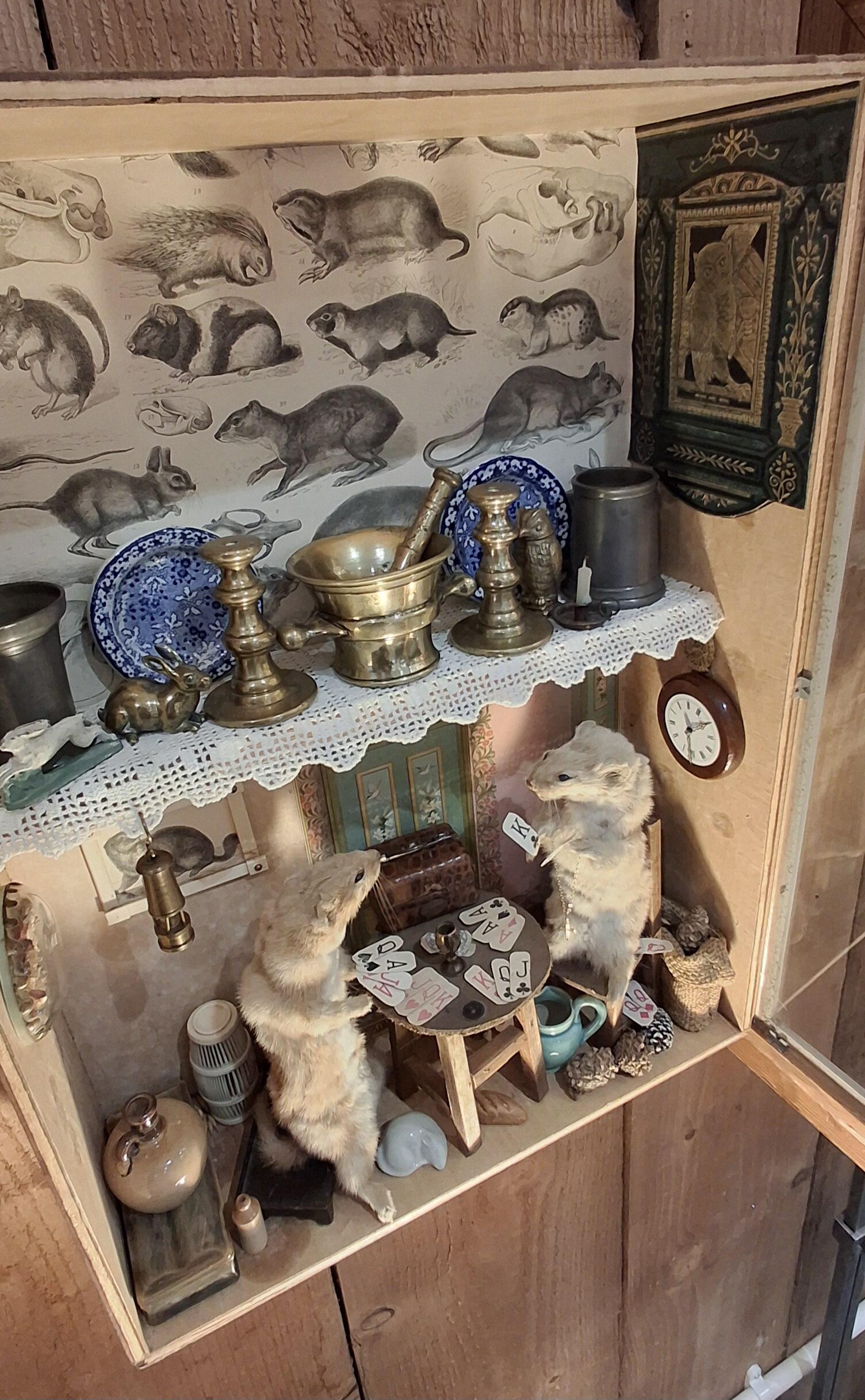 Antique Anthropomorphic Taxidermy Diorama - Weasels