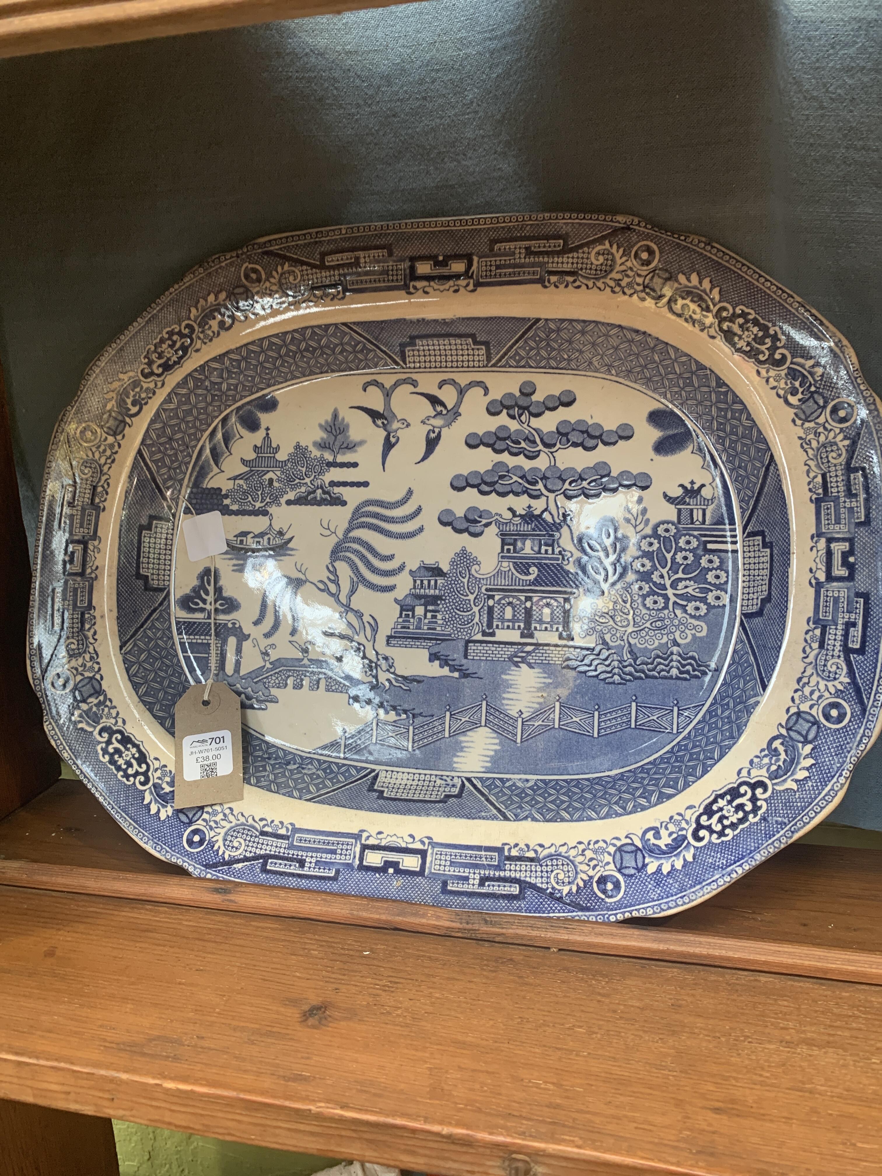 19th Century Willow Pattern Platter 45cm x 35cm