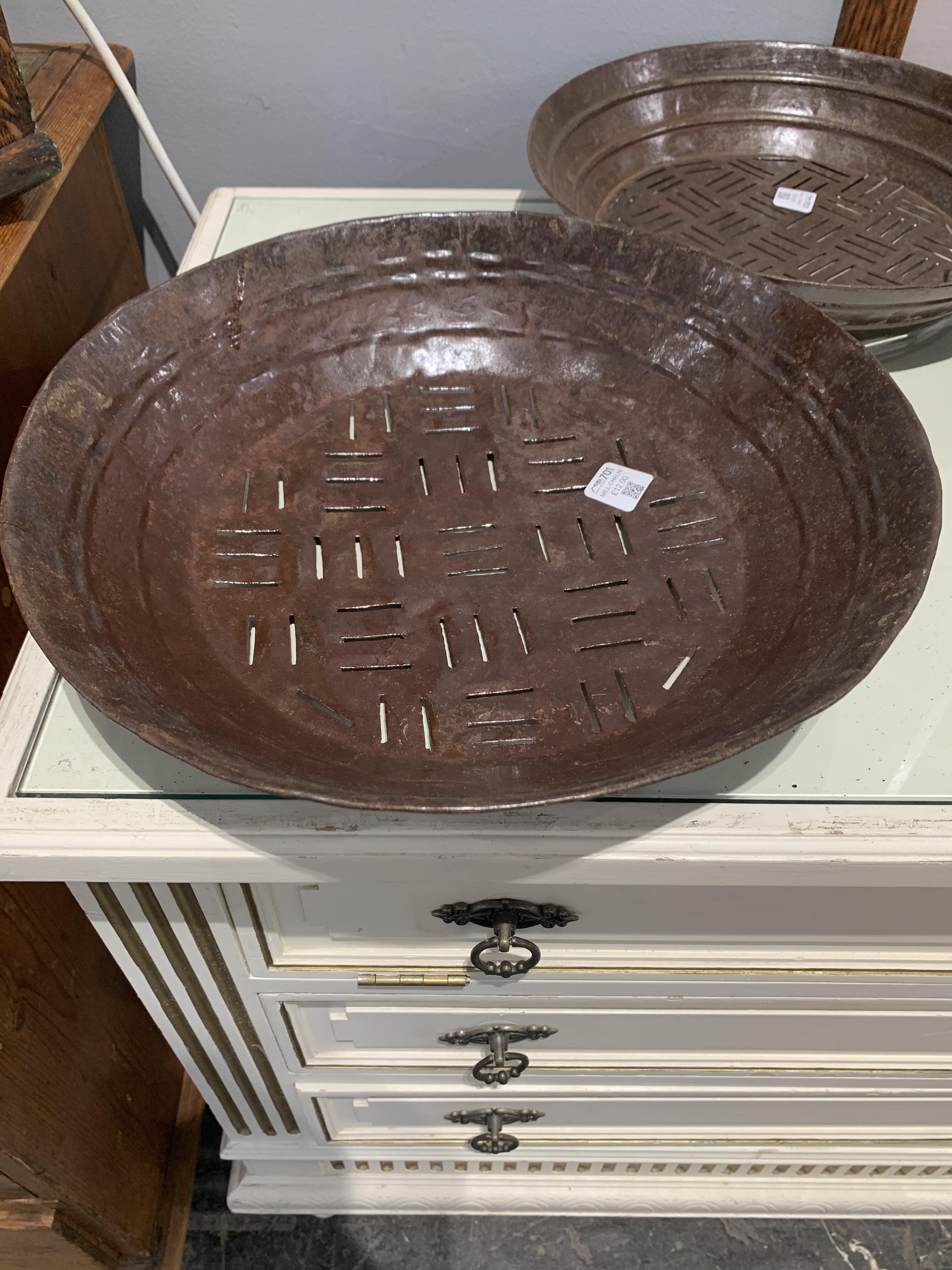 Large Metal Chalni Bowl - Rustic Vintage Charm