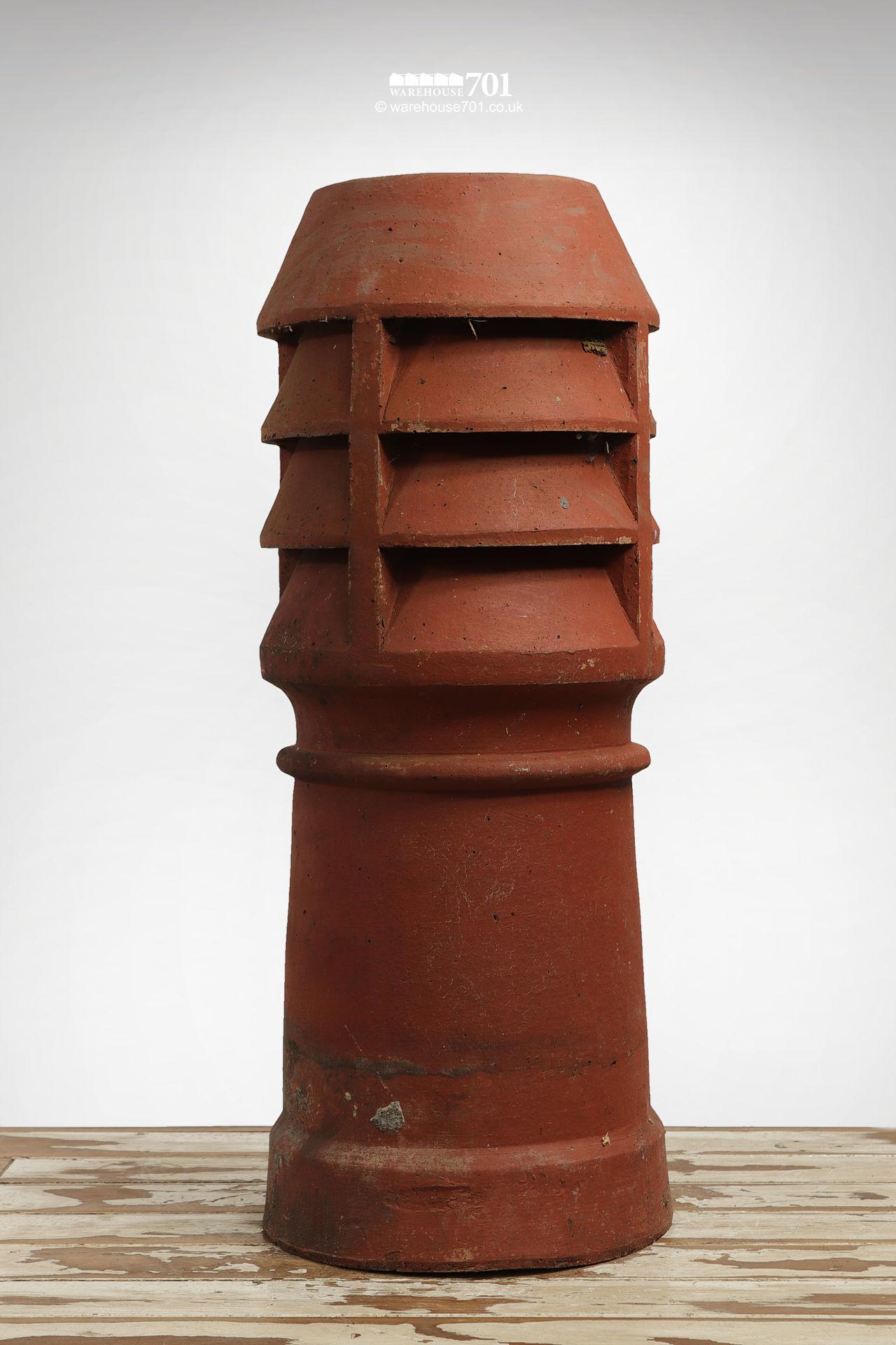 Pair of Old Red Clay Triple Louvre Chimney Pots #2