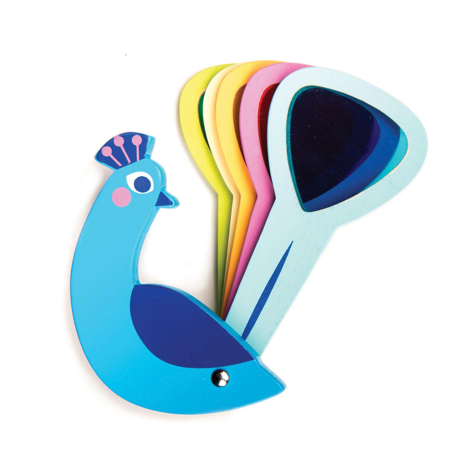 New Wooden Toy Peacock with Acrylic Coloured Tail Feathers #4