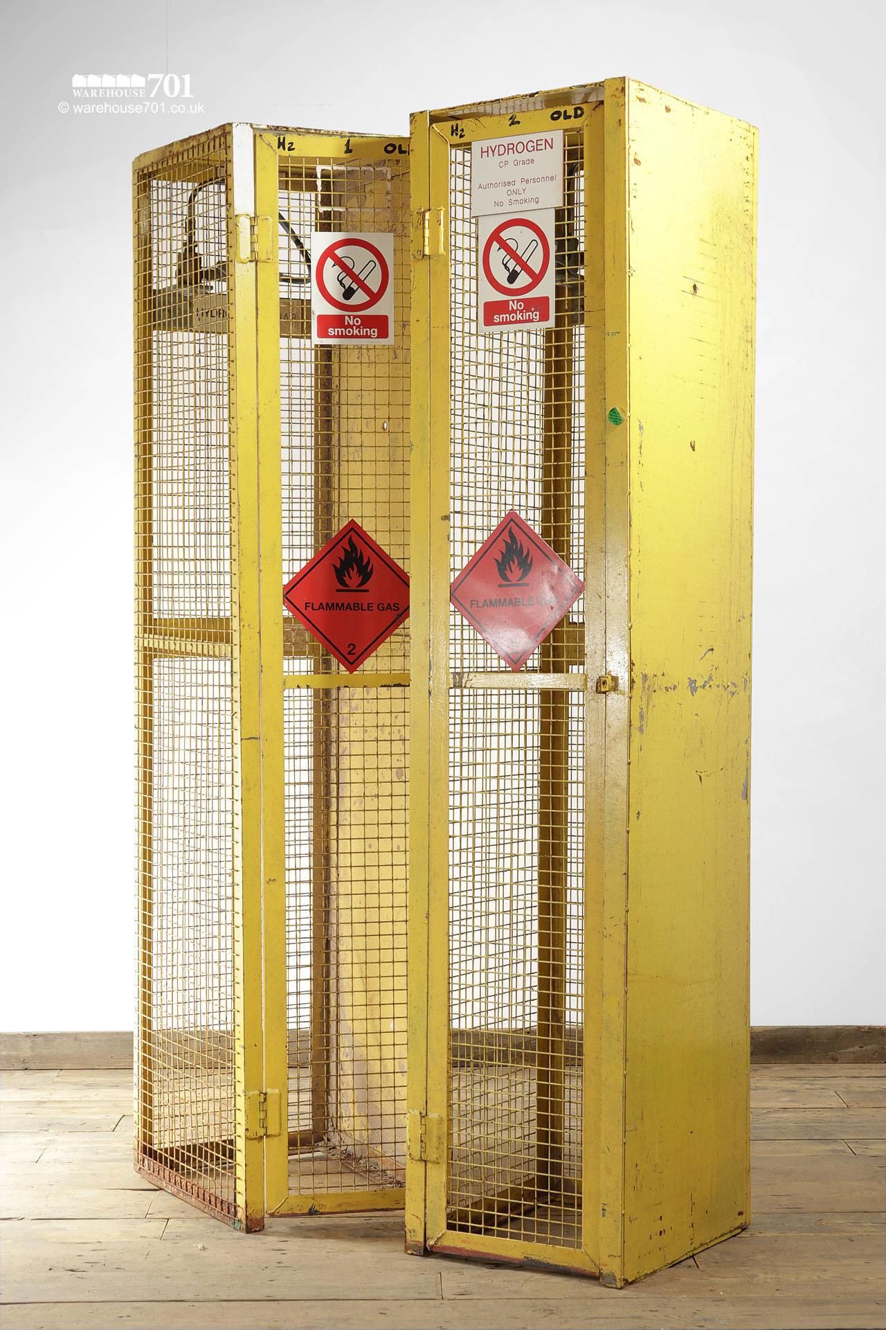 Funky Salvaged Yellow Wire Mesh Gas Bottle Cage Storage or Lockers