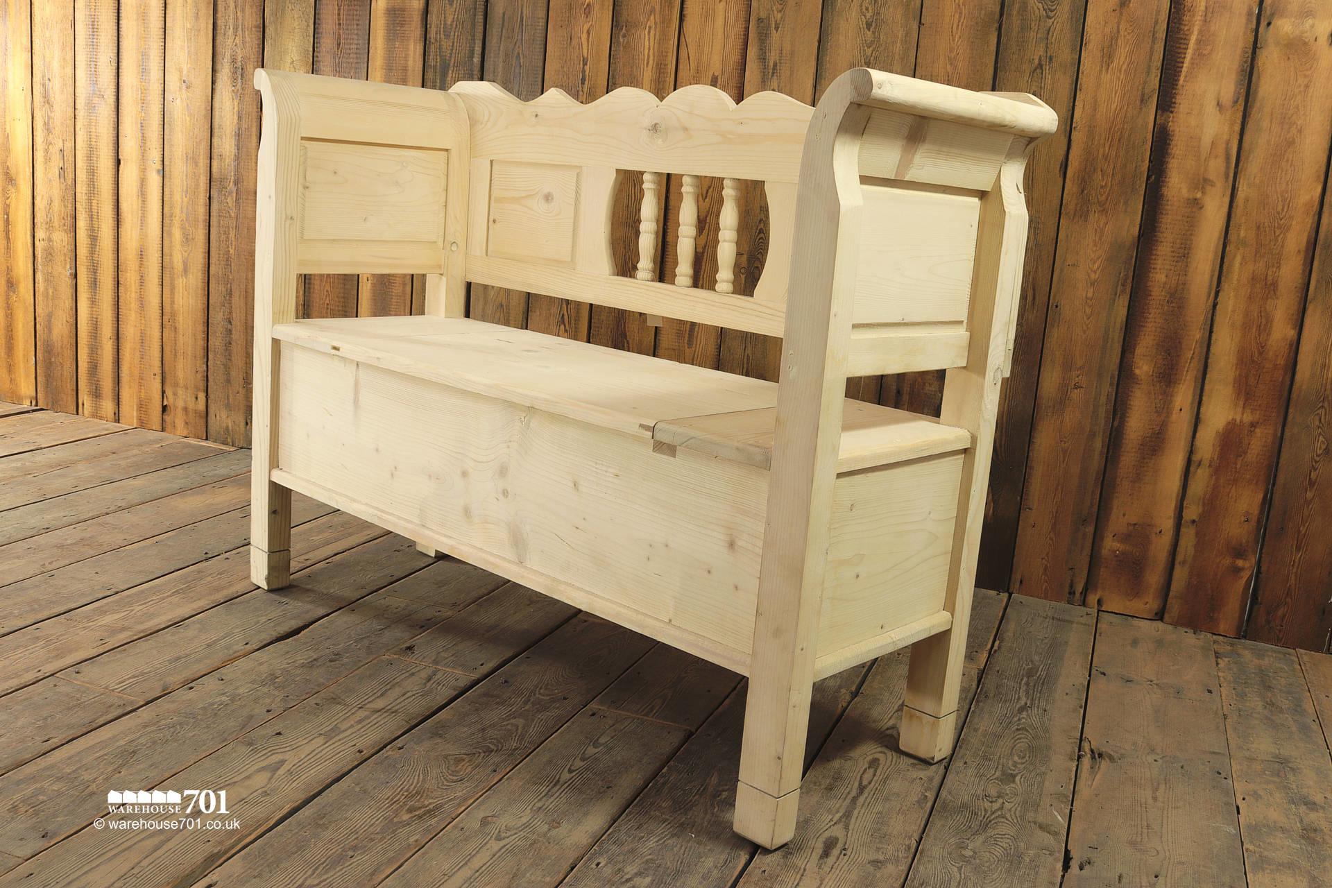 NEW unfinished Two Seat Pine Settle, Bench or Seat with Storage #2