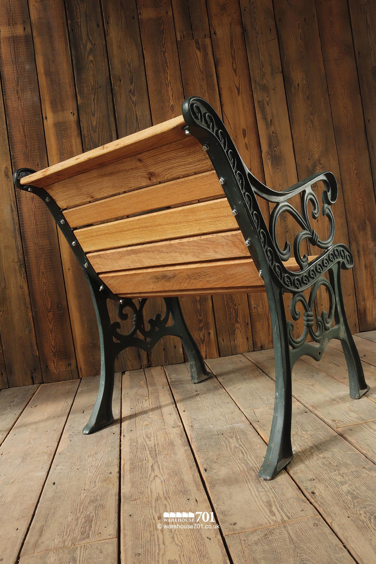 Vintage Green Cast Iron Garden Chairs with New Oak Slats