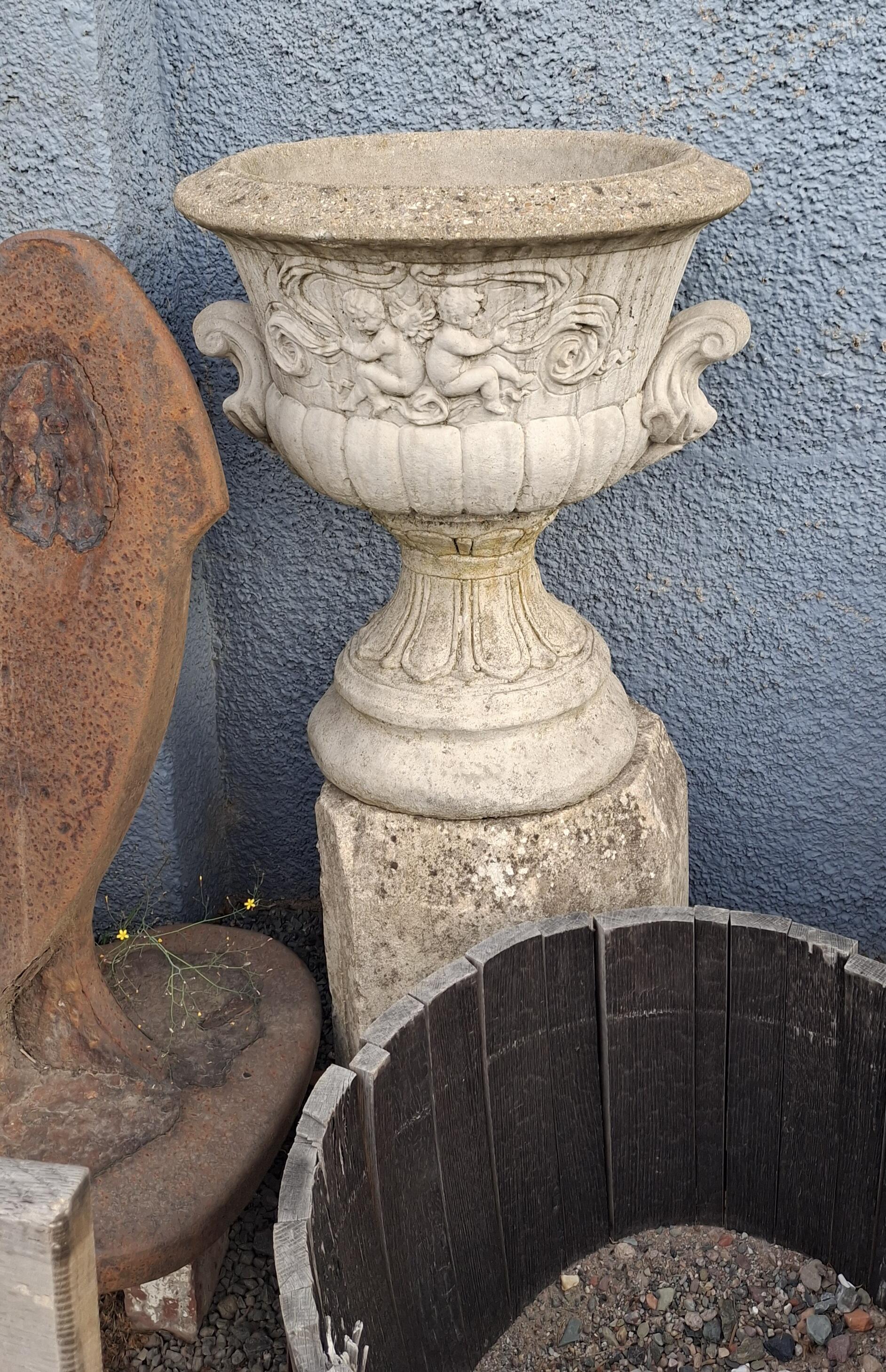 Large Garden Urn with Cherub Detail