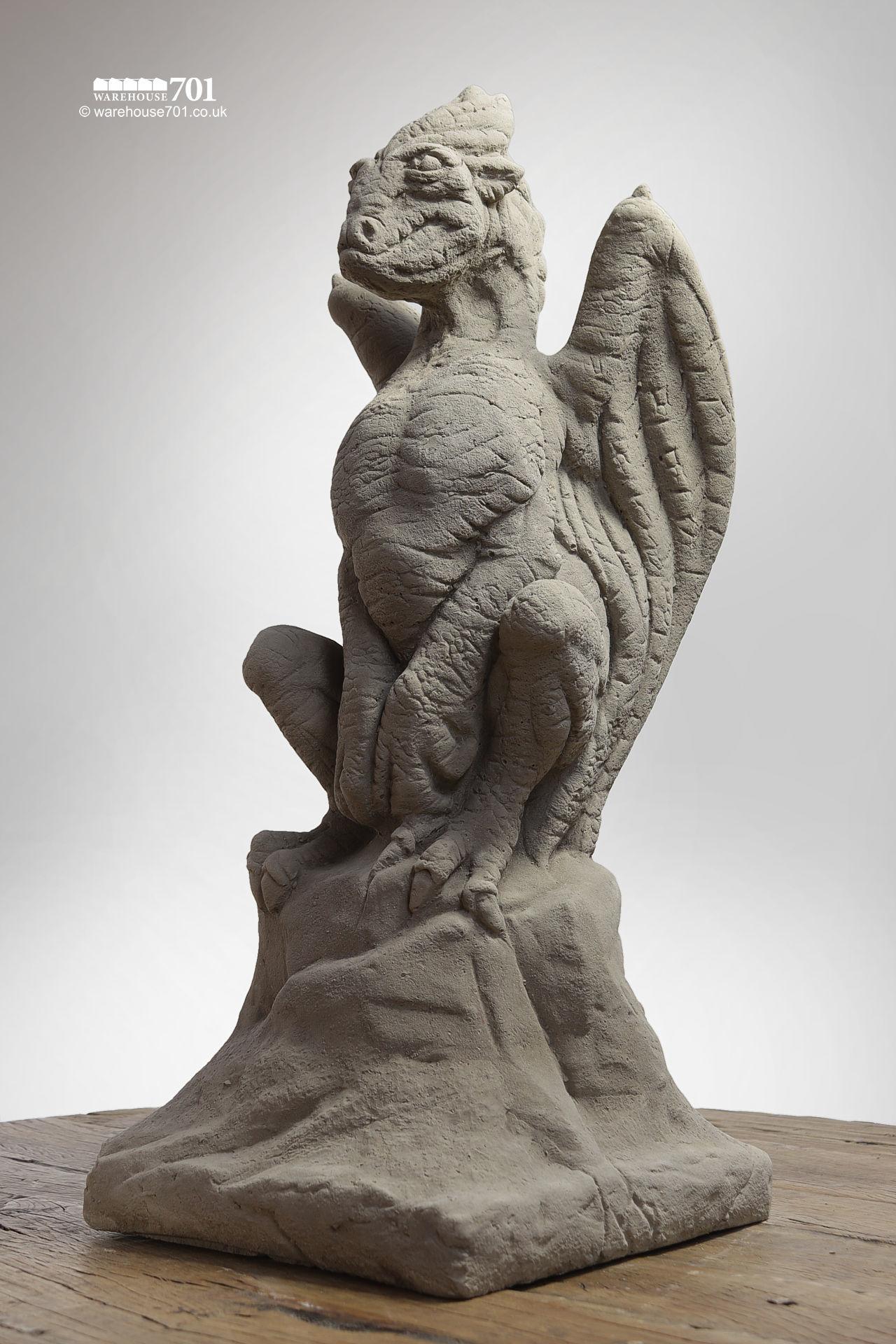 Pair of New Cast Stone Winged Dragon Statues #3