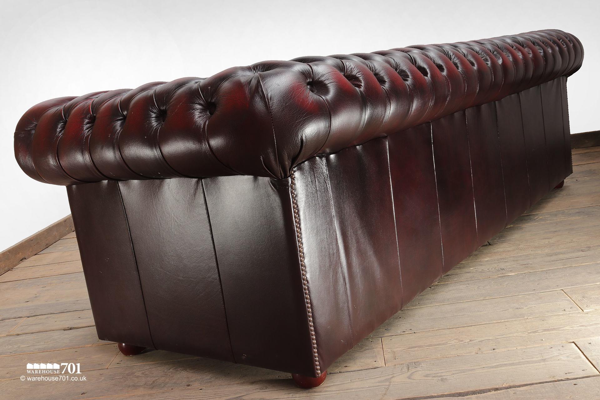Reclaimed Four Seater Burgundy Leather Chesterfield Sofa #8