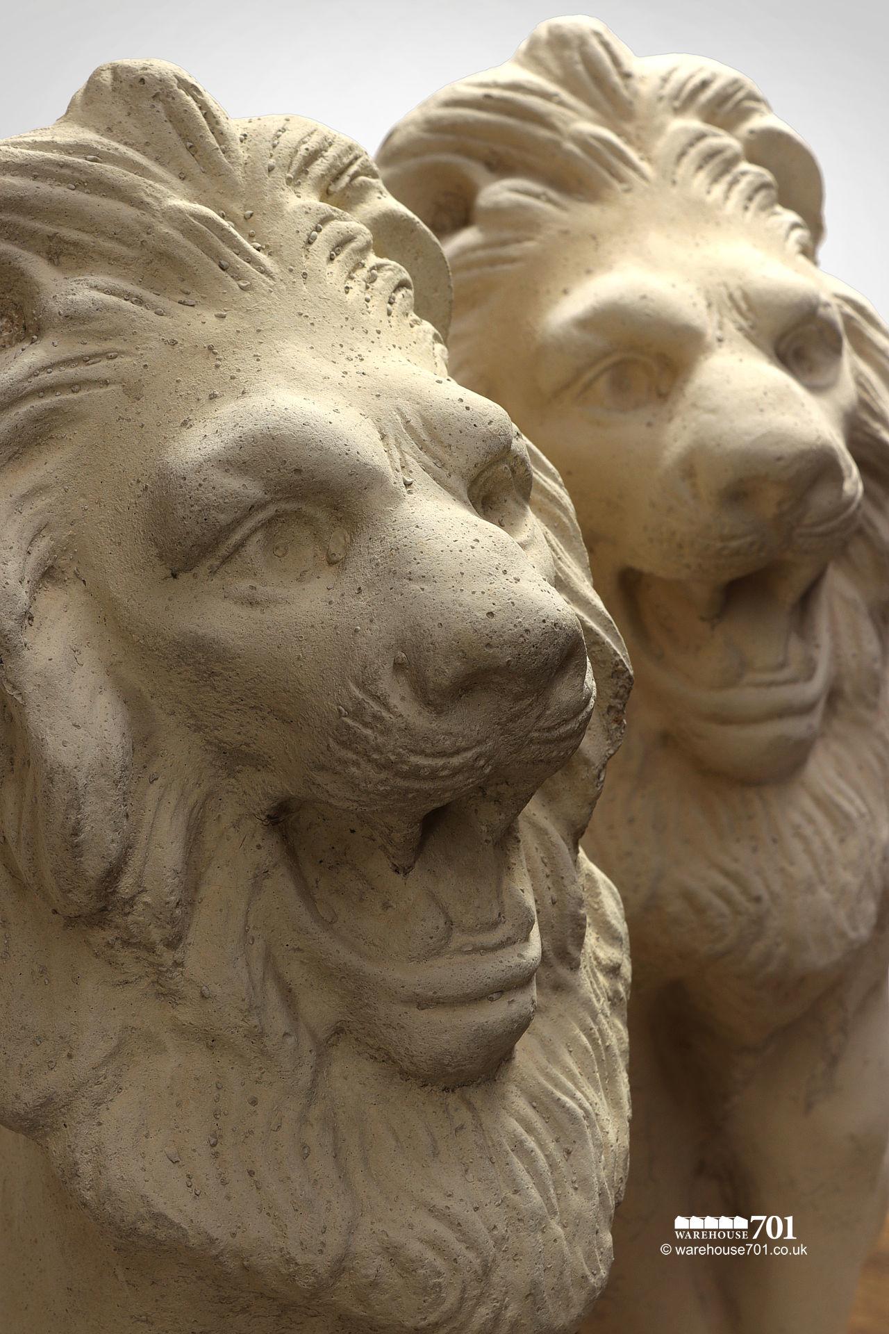 New Cast Stone Pair of Sitting Lion Statues #3