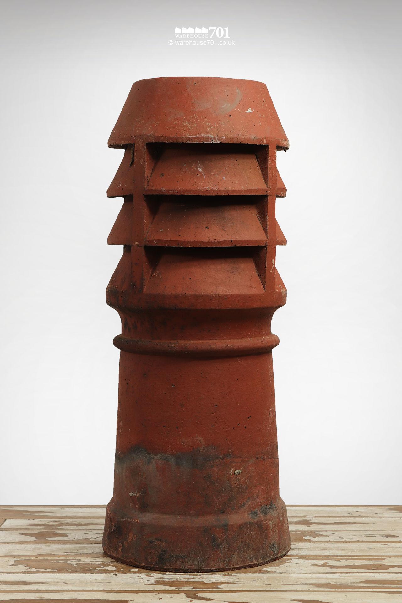 Pair of Old Red Clay Triple Louvre Chimney Pots #3