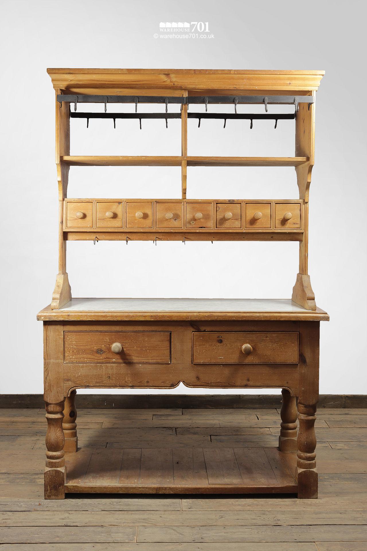 Reclaimed Double Sided Marble Top Pine Dresser with Hooks #3