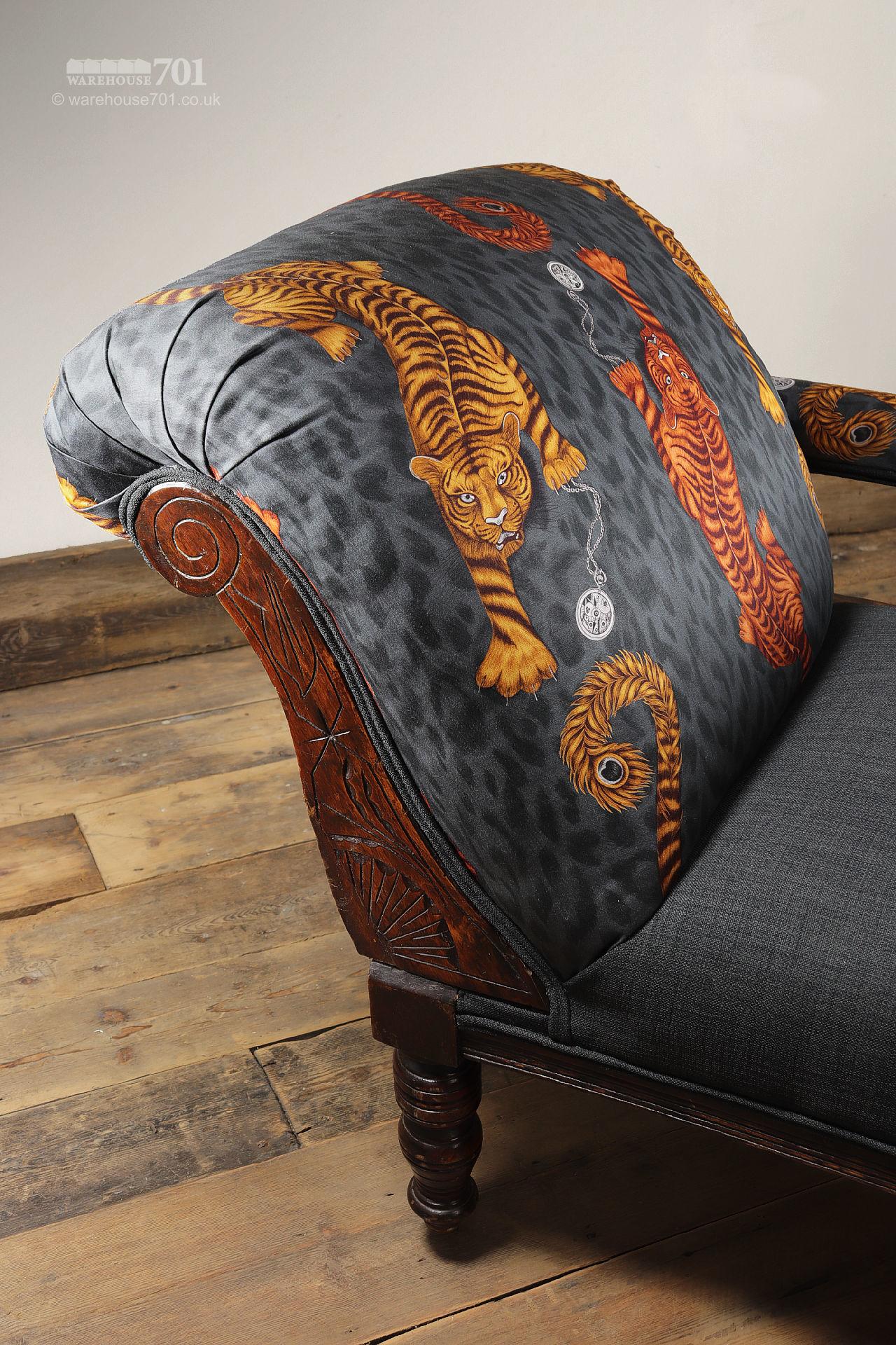 Reclaimed Reupholstered Tiger Print Chaise Longue #3