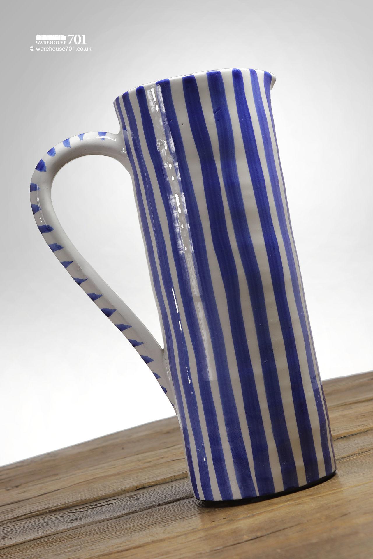 NEW Blue/White Striped Glazed Kitchen Jug/Flower Vase #2