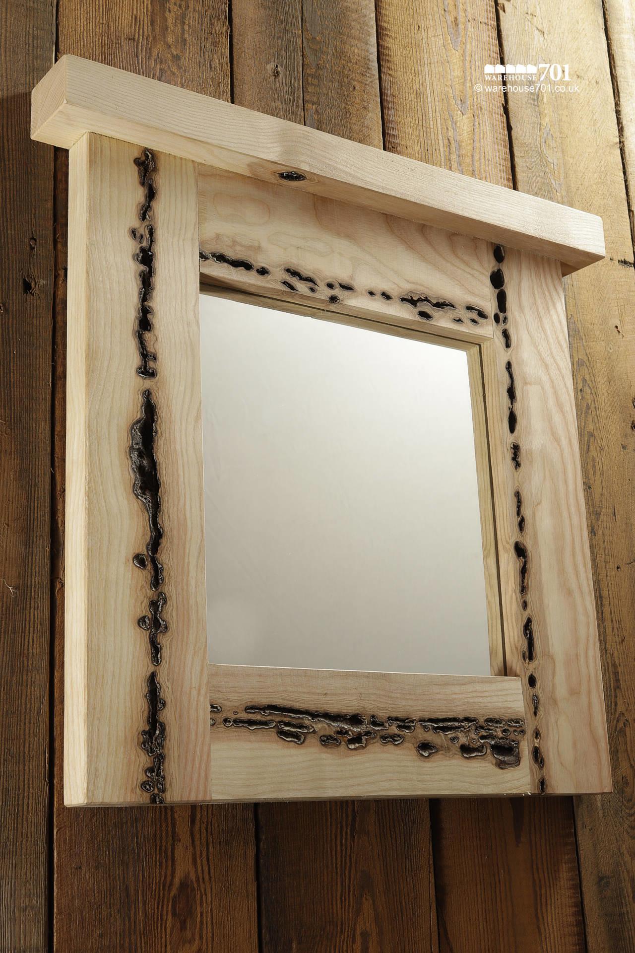 Amazing NEW Handmade Small Burr Ash Wood Mirror with Integral Top Shelf #2