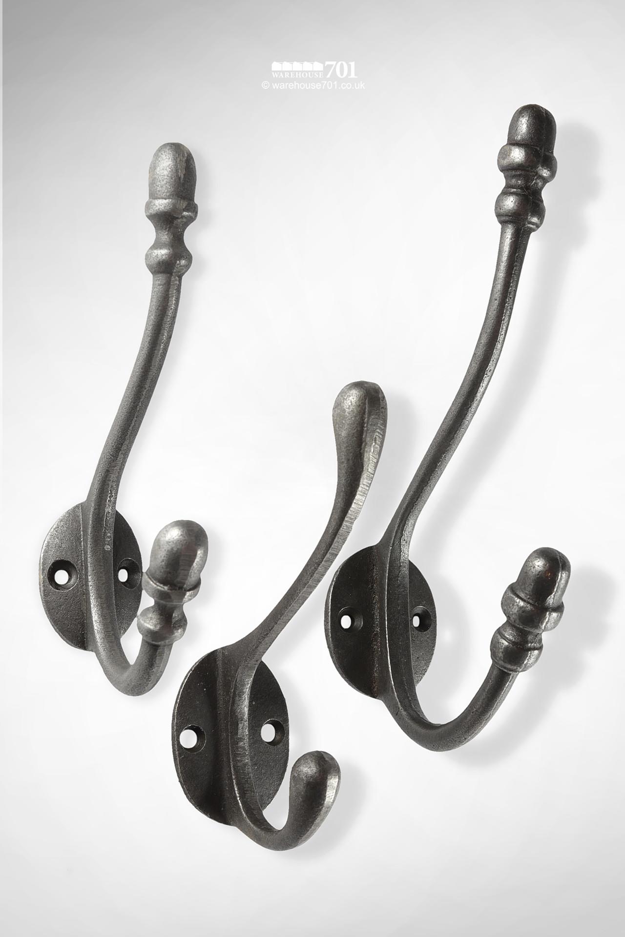 New Cast Iron Small Double Coat Hook with Acorn Finials #3