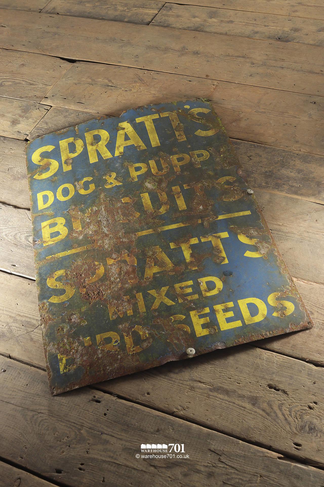 Salvaged Metal Spratts Dog and Puppy Enamel Sign #3