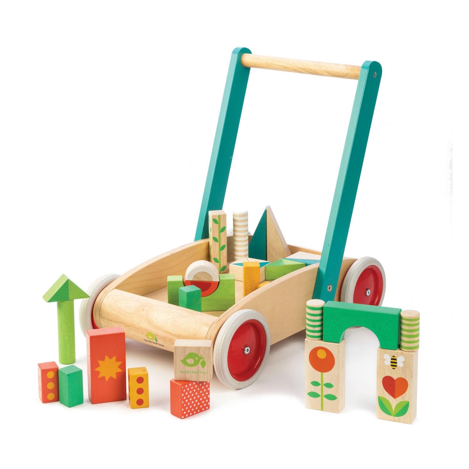 New Sturdy Wood Baby Walker FIlled with Blocks and Rubber Wheels #4