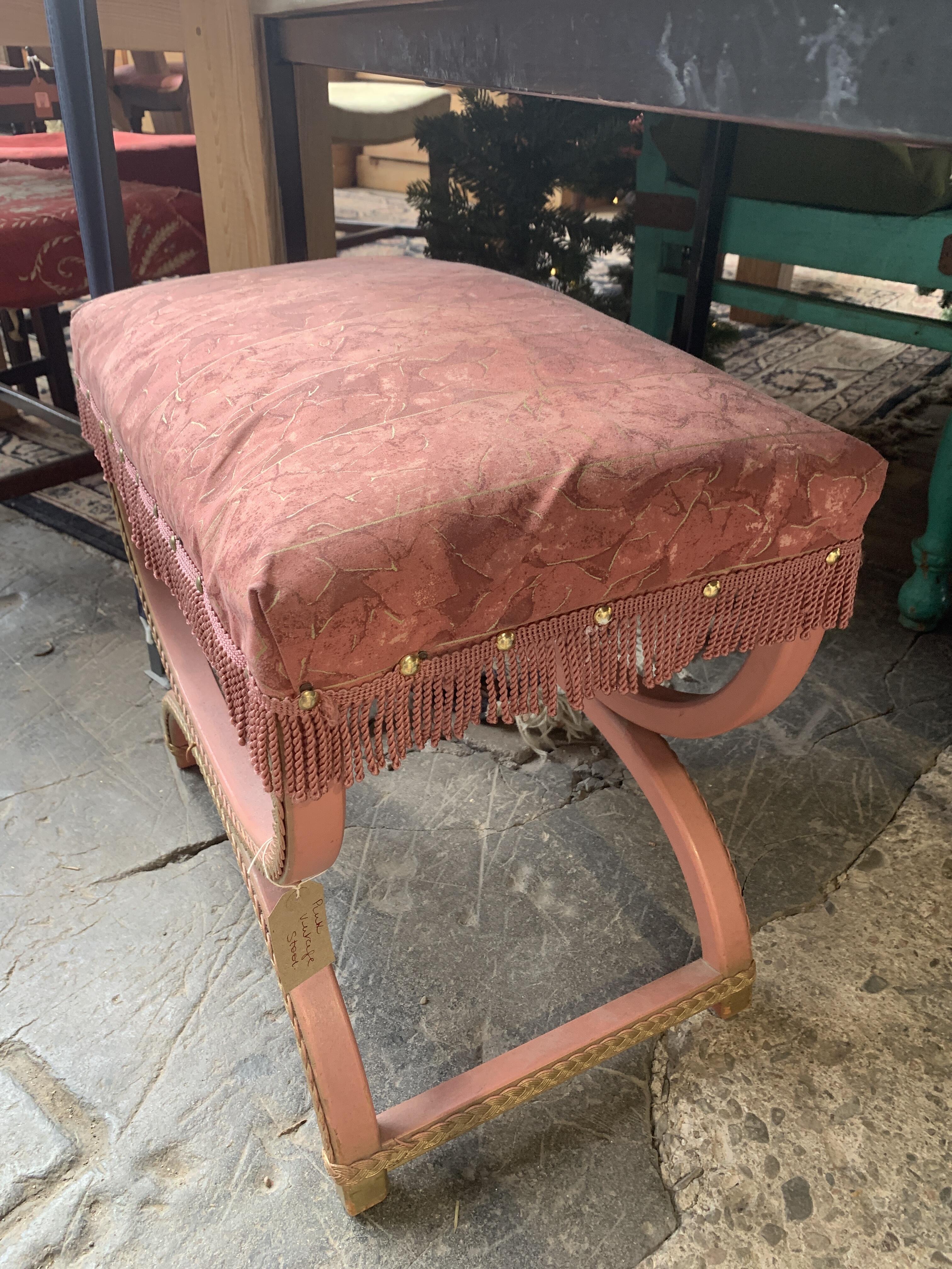Pretty Pink Stool Charming Vintage Pink Stool with Fringe Detail