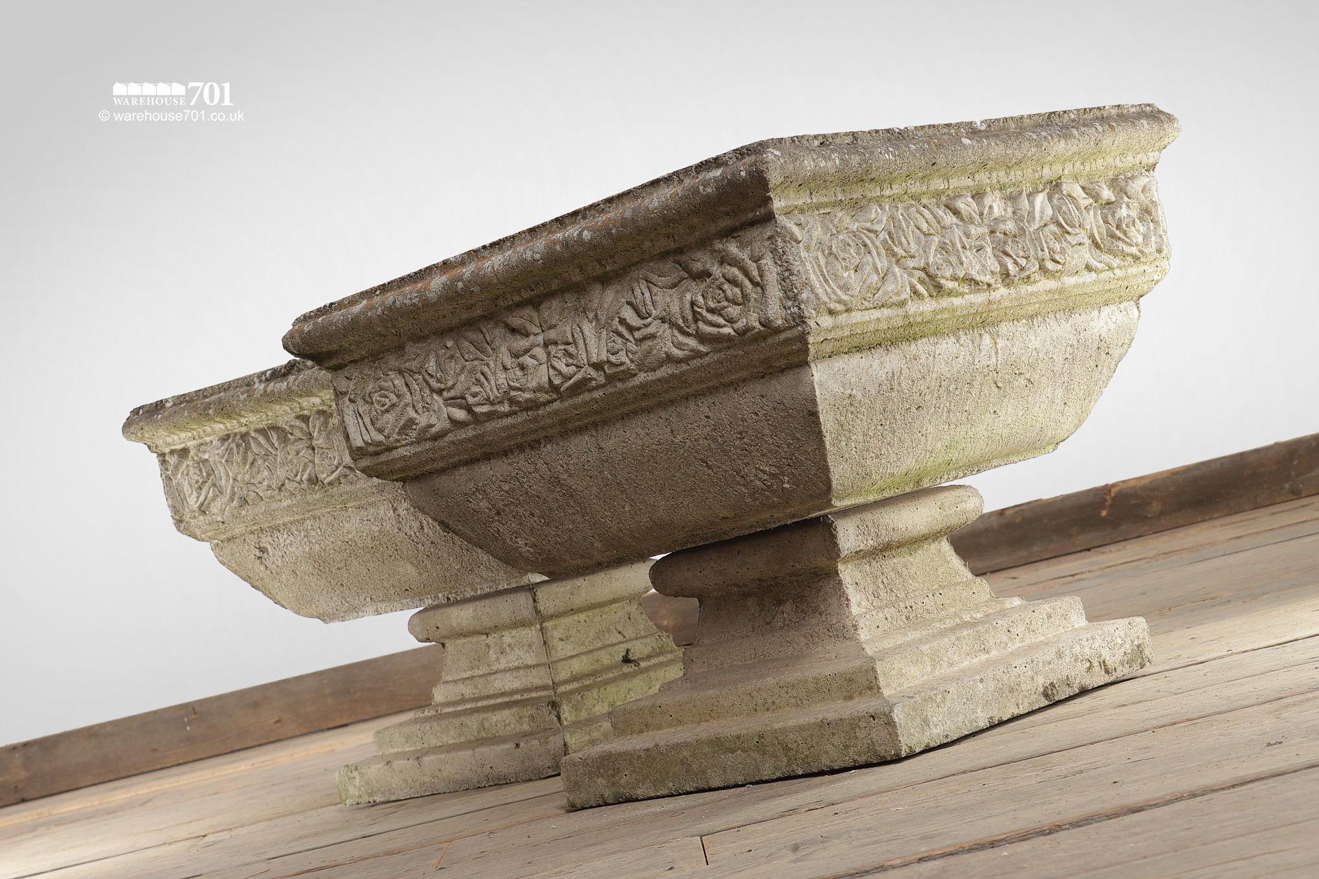 Salvaged Pair of Ornate Floral Square Composite Urns #3