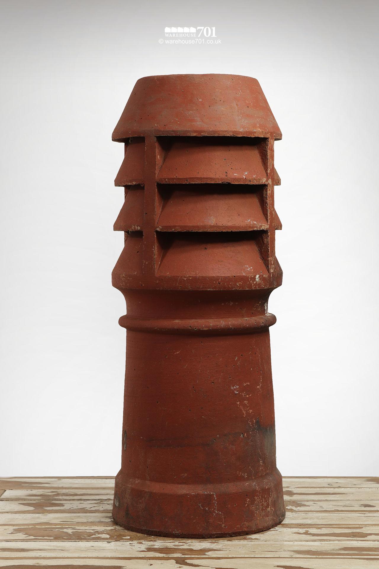 Pair of Old Red Clay Triple Louvre Chimney Pots #4