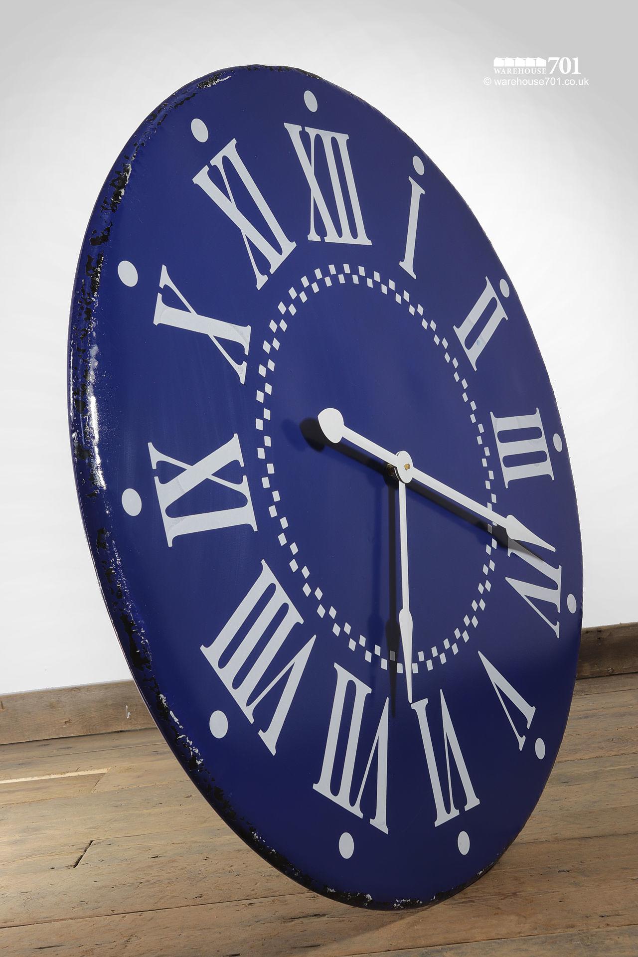 NEW Very Large Blue and White Metal Vintage Style Clock #2