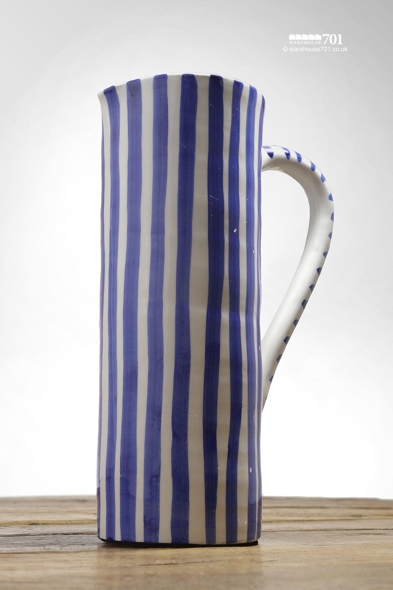 NEW Blue/White Striped Glazed Kitchen Jug/Flower Vase #1
