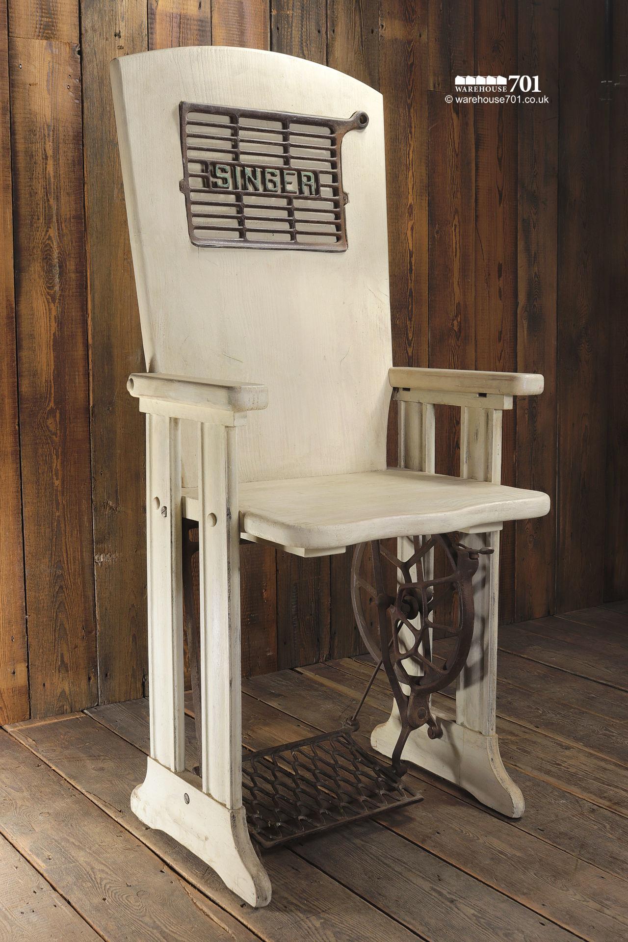 701 Original Cream Painted Singer Sewing Machine Treadle Chair #4