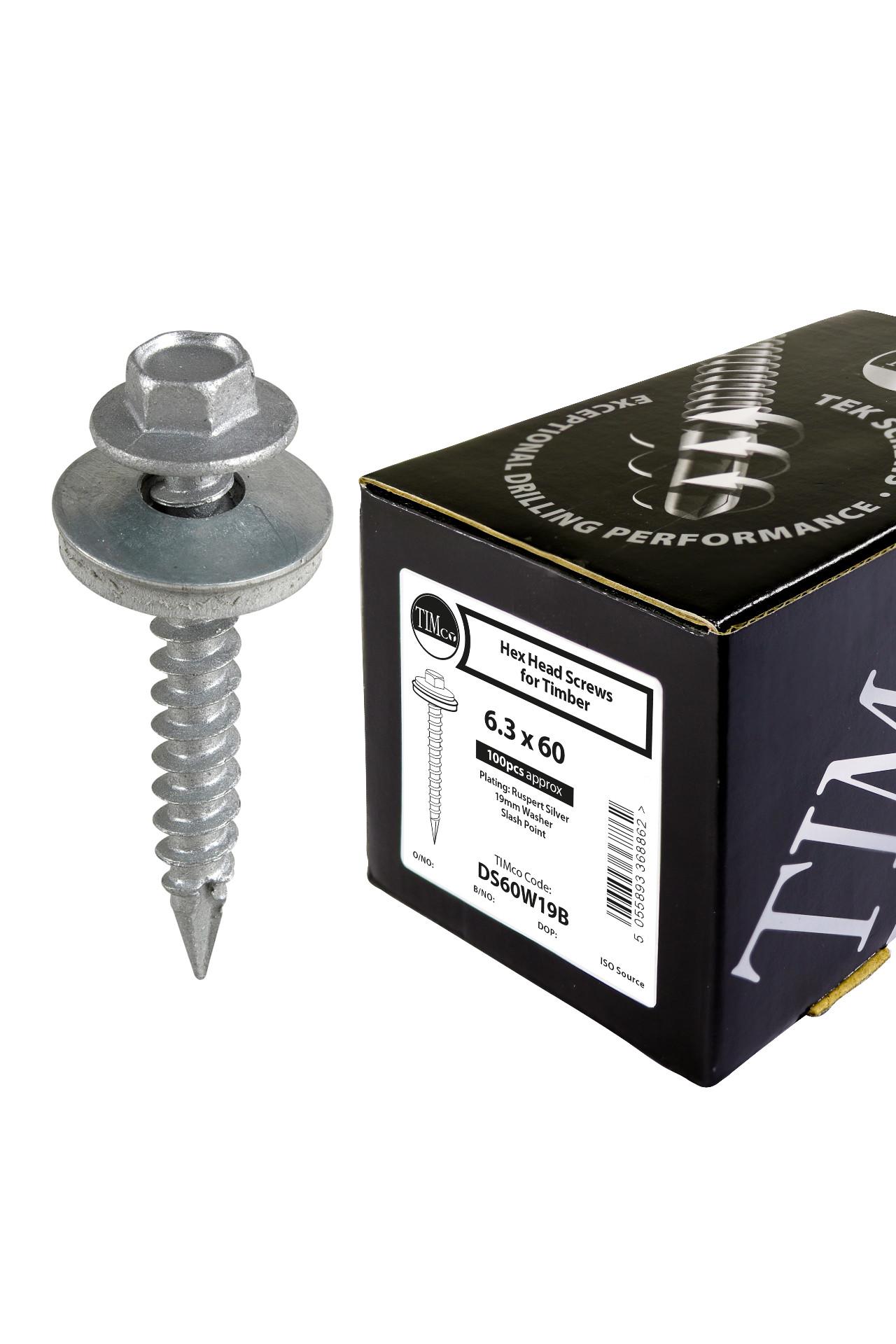 Slash Point Screws - Hex - For Timber - Exterior - Silver - with EPDM Washer