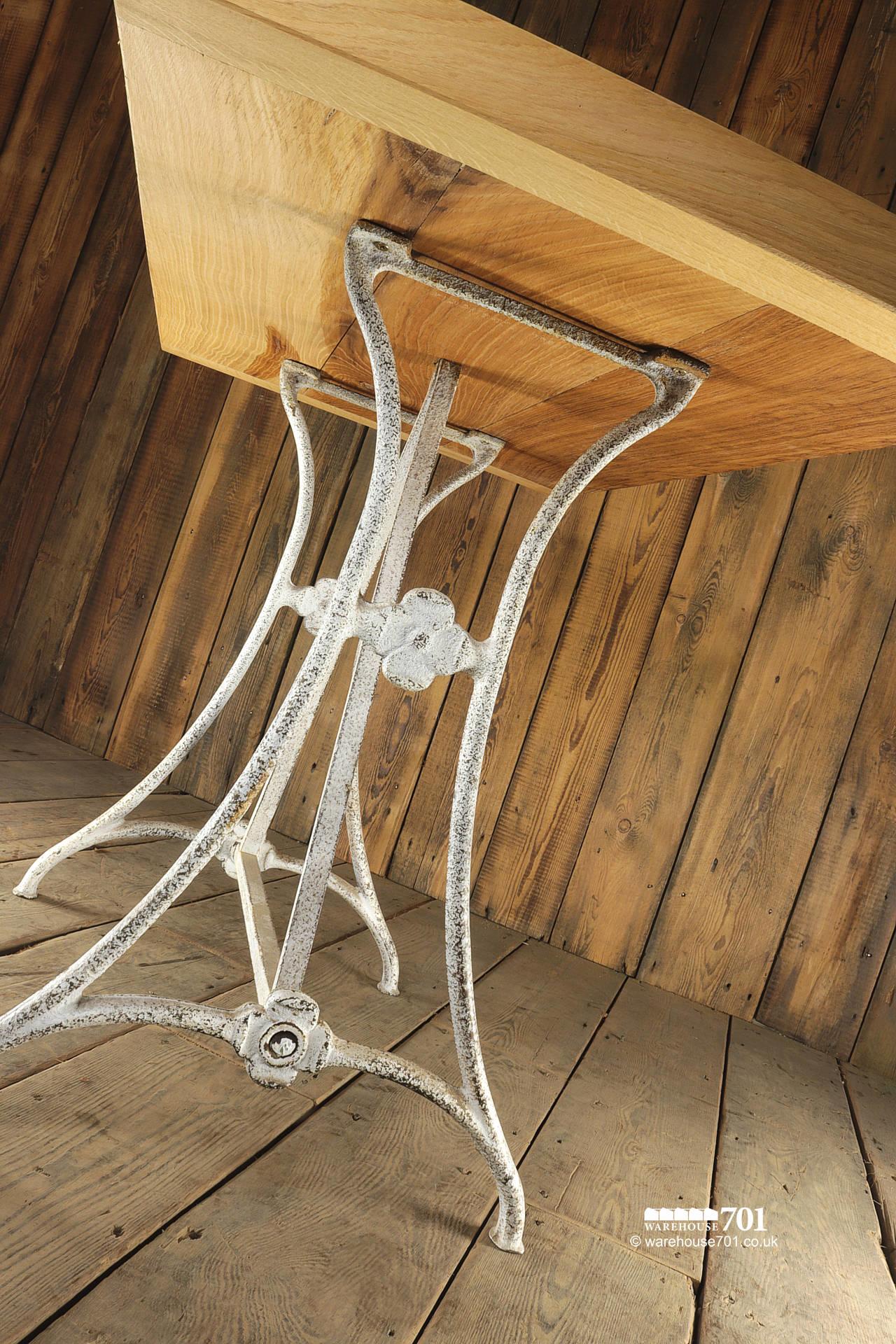 W701 Original Oak Plank Top Table On White Frame Metal Base