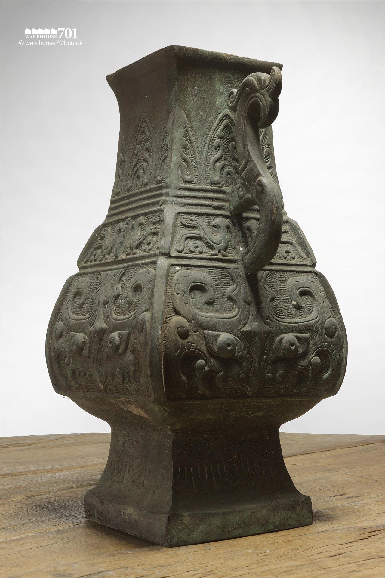 A Wonderful Stylised Aztec Bronze Vase with Serpent Handles #3