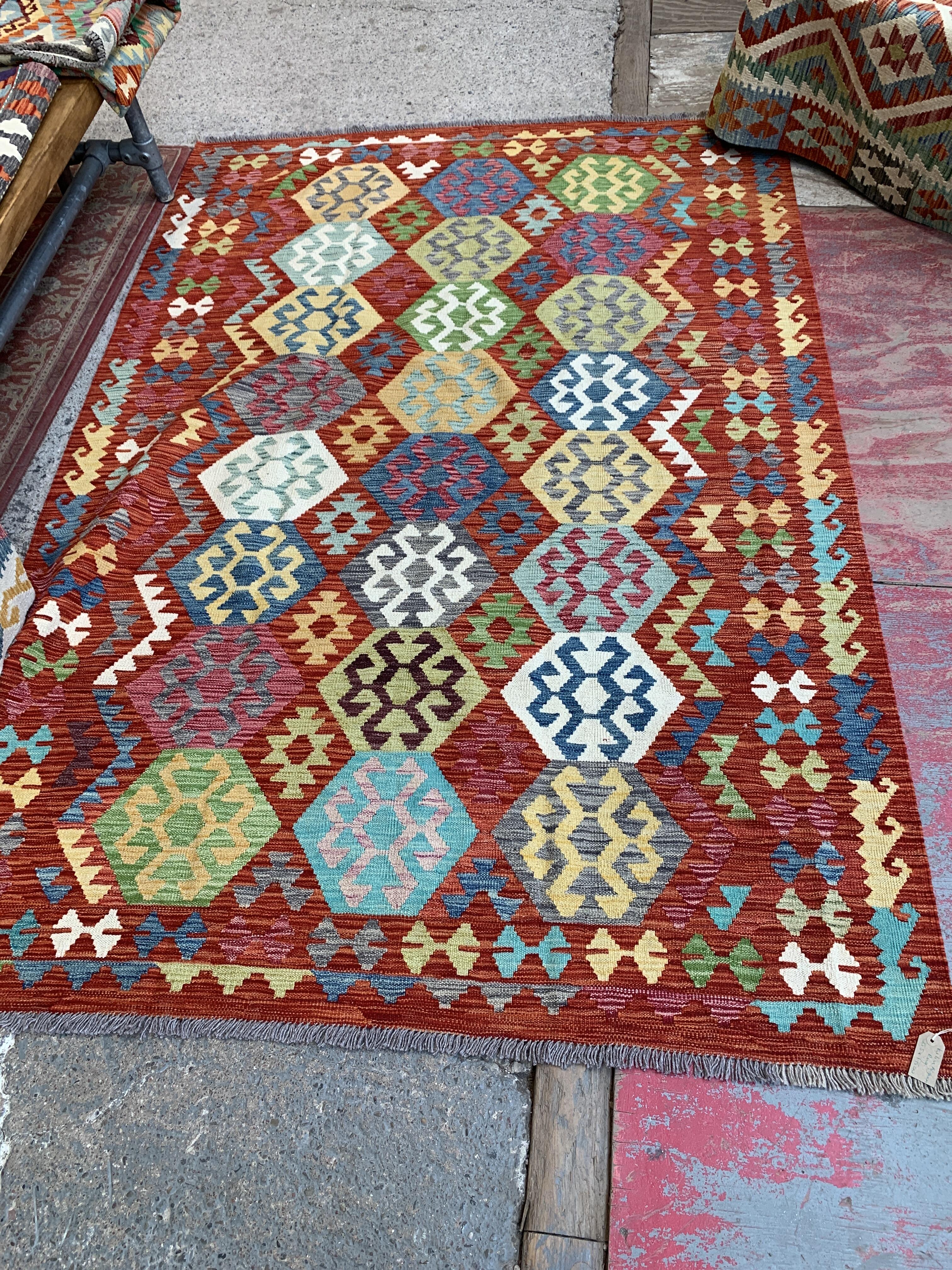 Vibrant Kilim Afghan Rug 255x175cm