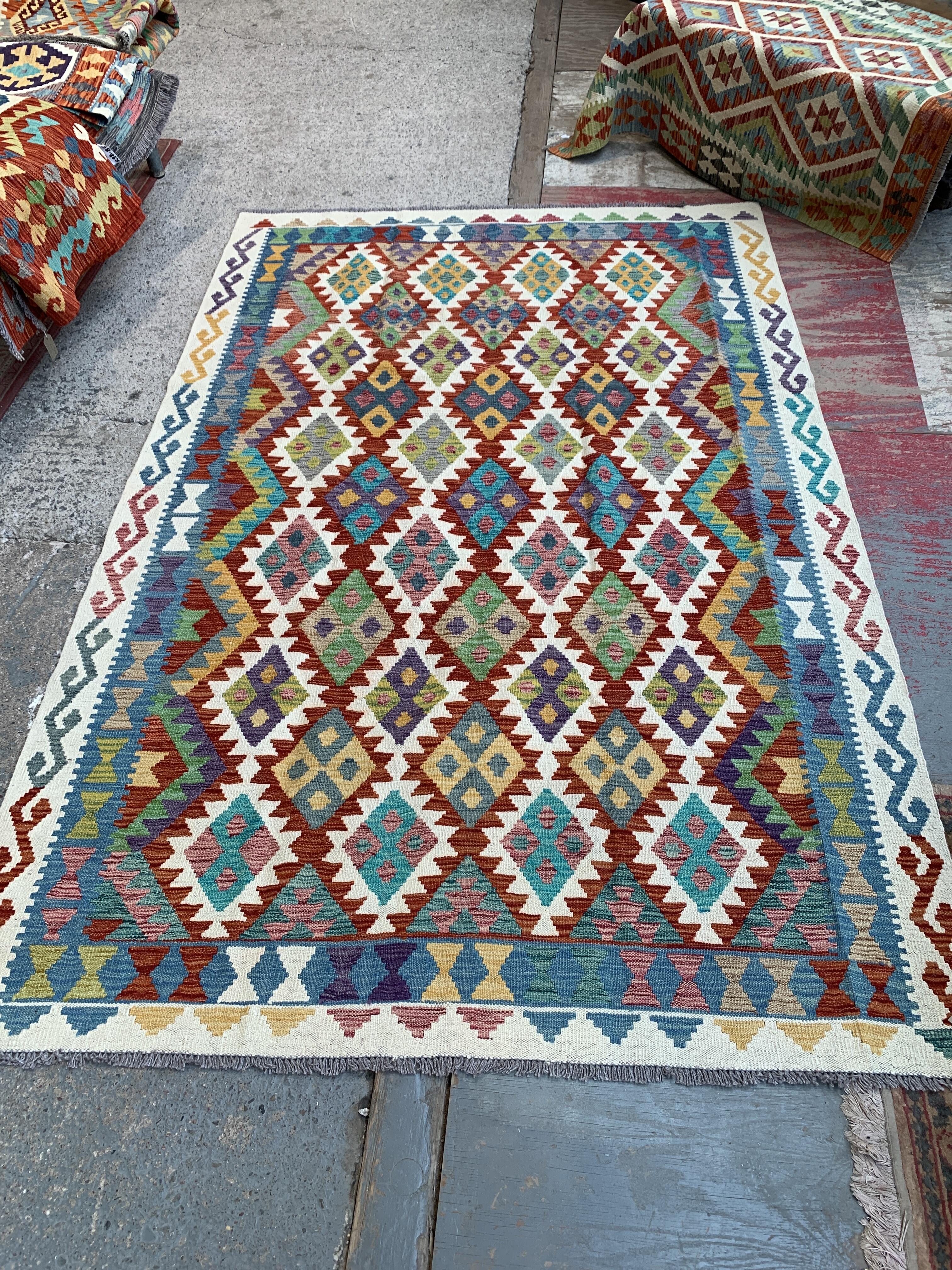 Vibrant Kilim Afghan Rug - 265cm x 173cm