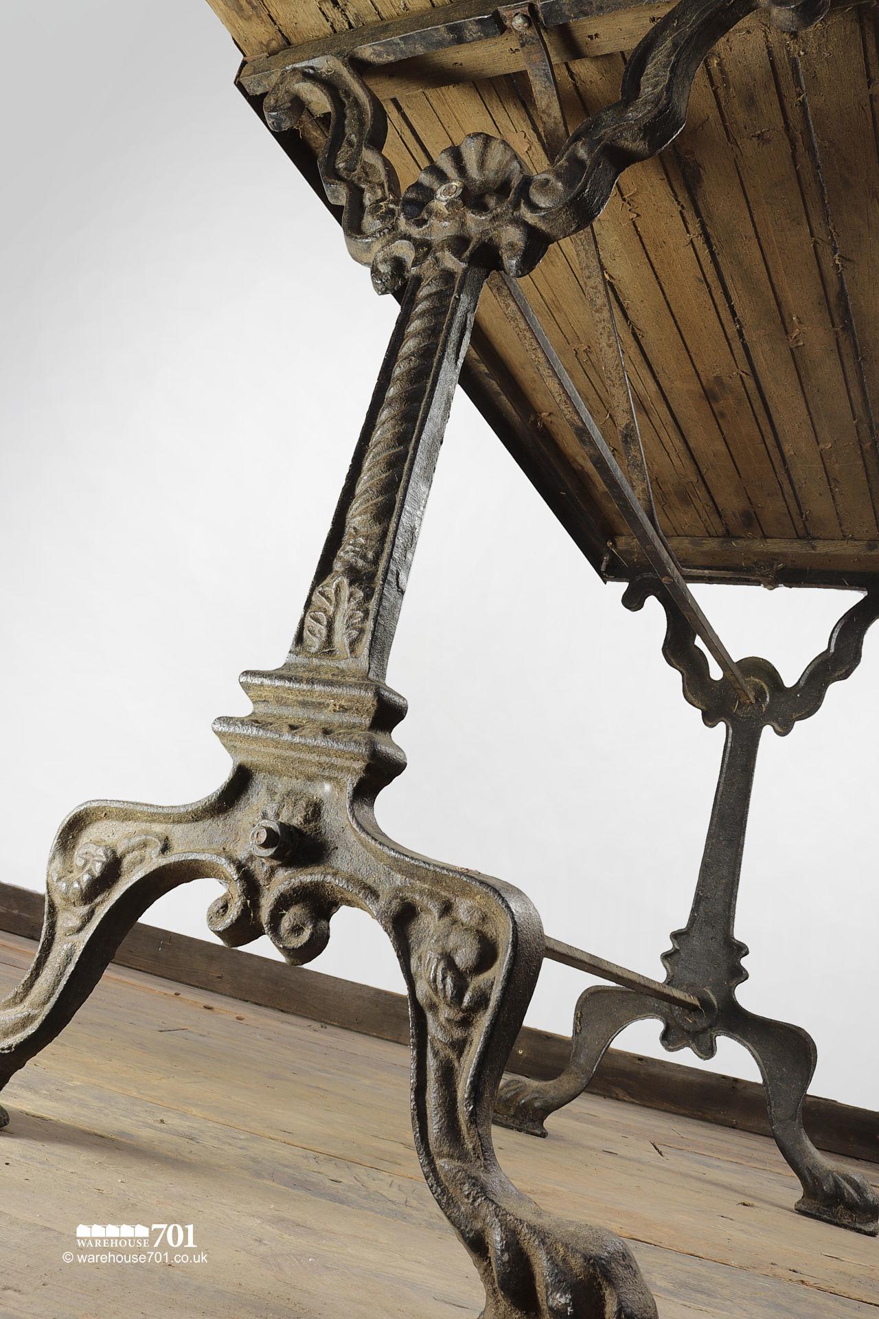 Reclaimed Oak Top Decorative Cast Iron Base Table #3