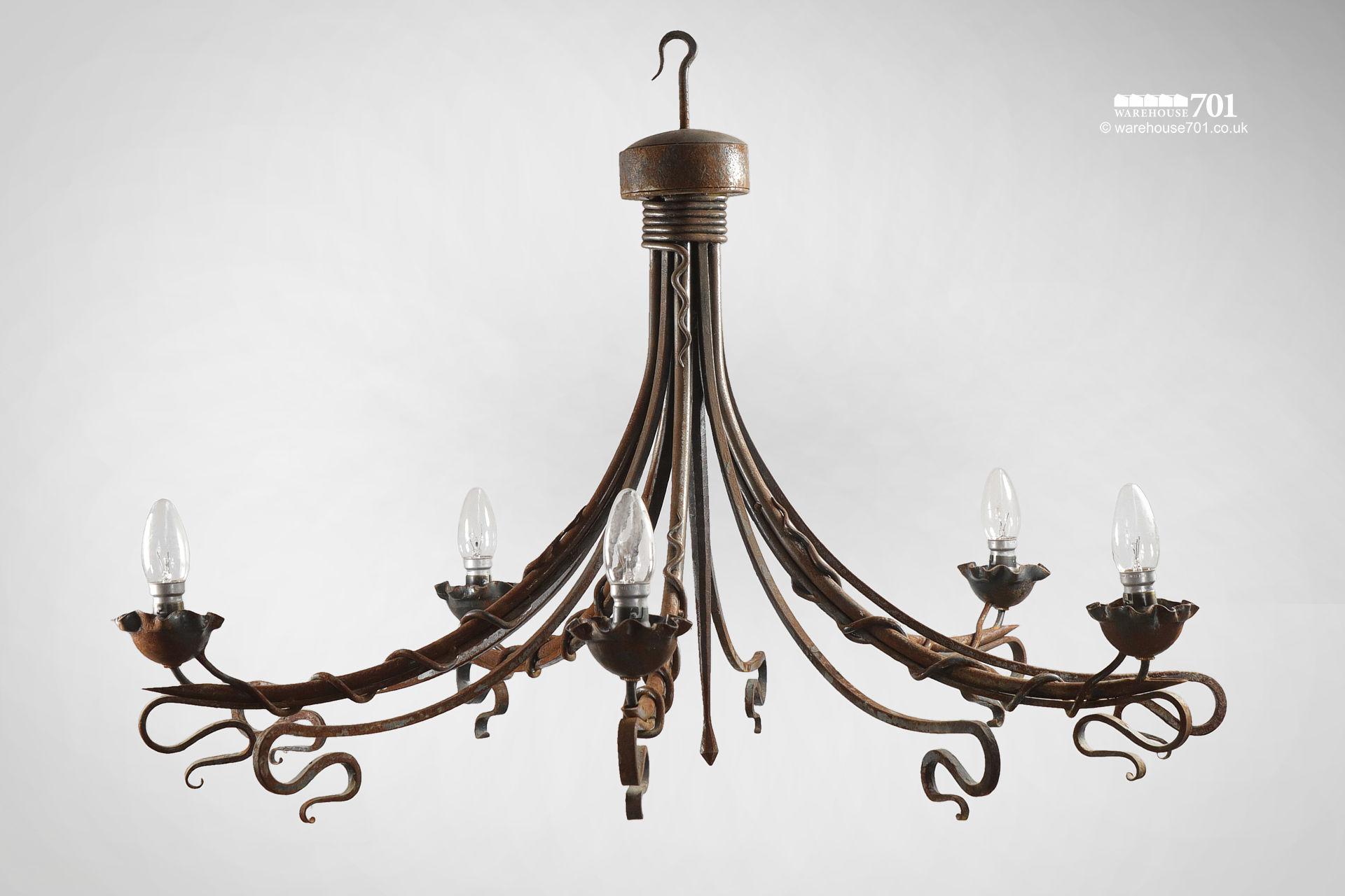 Reclaimed Blacksmith Made Entwined Scroll Iron Chandeliers #3