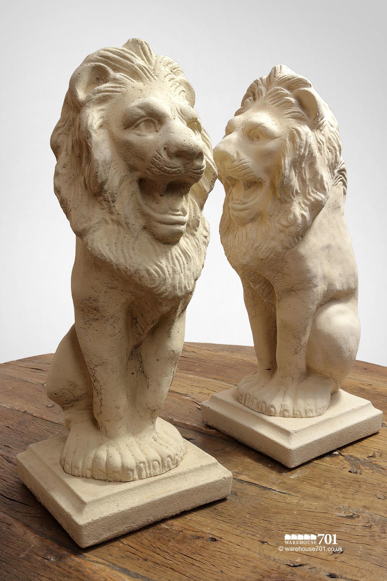 New Cast Stone Pair of Sitting Lion Statues #5