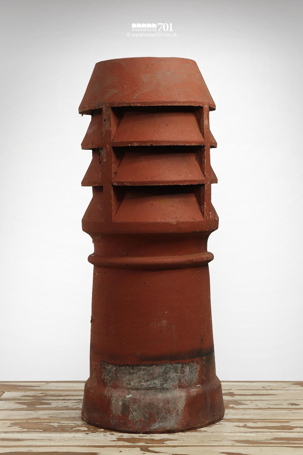 Pair of Old Red Clay Triple Louvre Chimney Pots #5