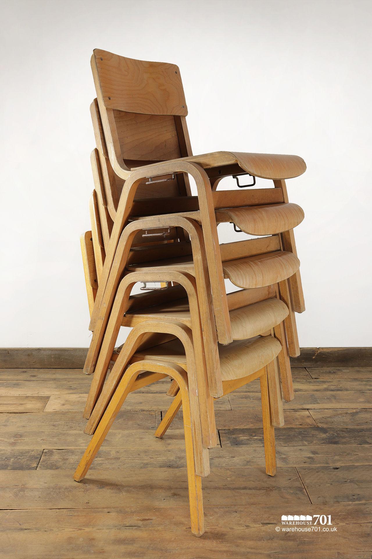 Used Vintage Shaped Wood and Ply Stacking Chairs #2