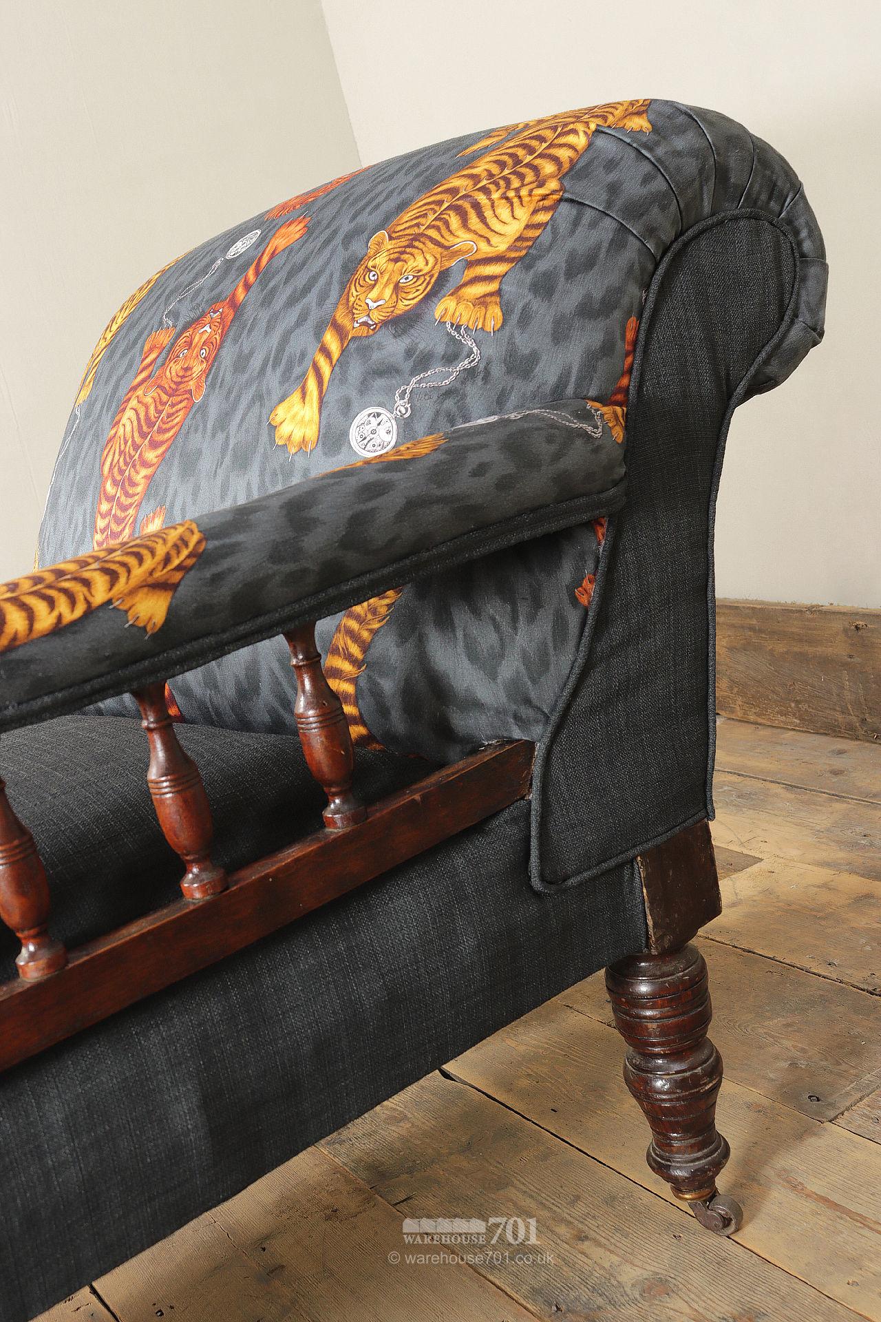 Reclaimed Reupholstered Tiger Print Chaise Longue #5