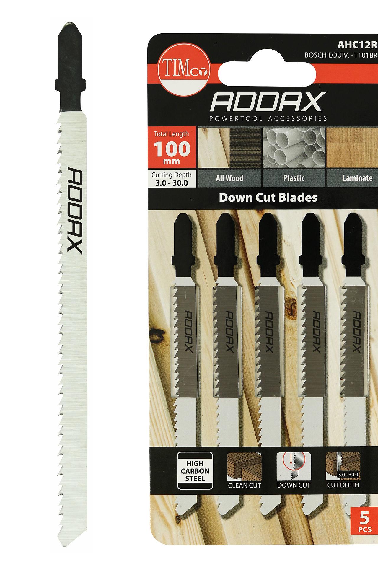 Addax 100mm Jigsaw Blades - Wood and Plastic Cutting - HSS Blades - Down Cut Blade