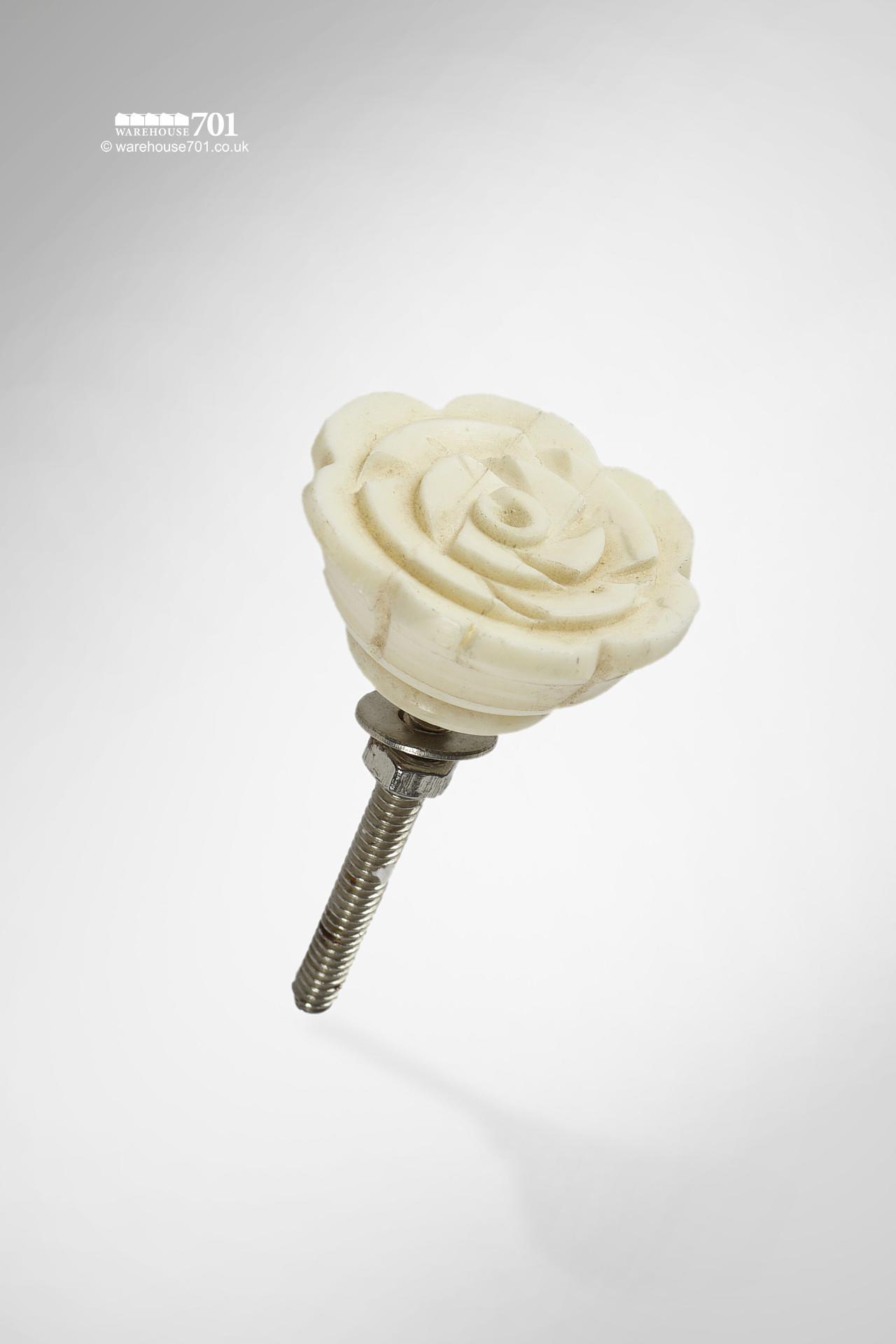 New White Resin Rose or Floral Door, Drawer or Cupboard Knob