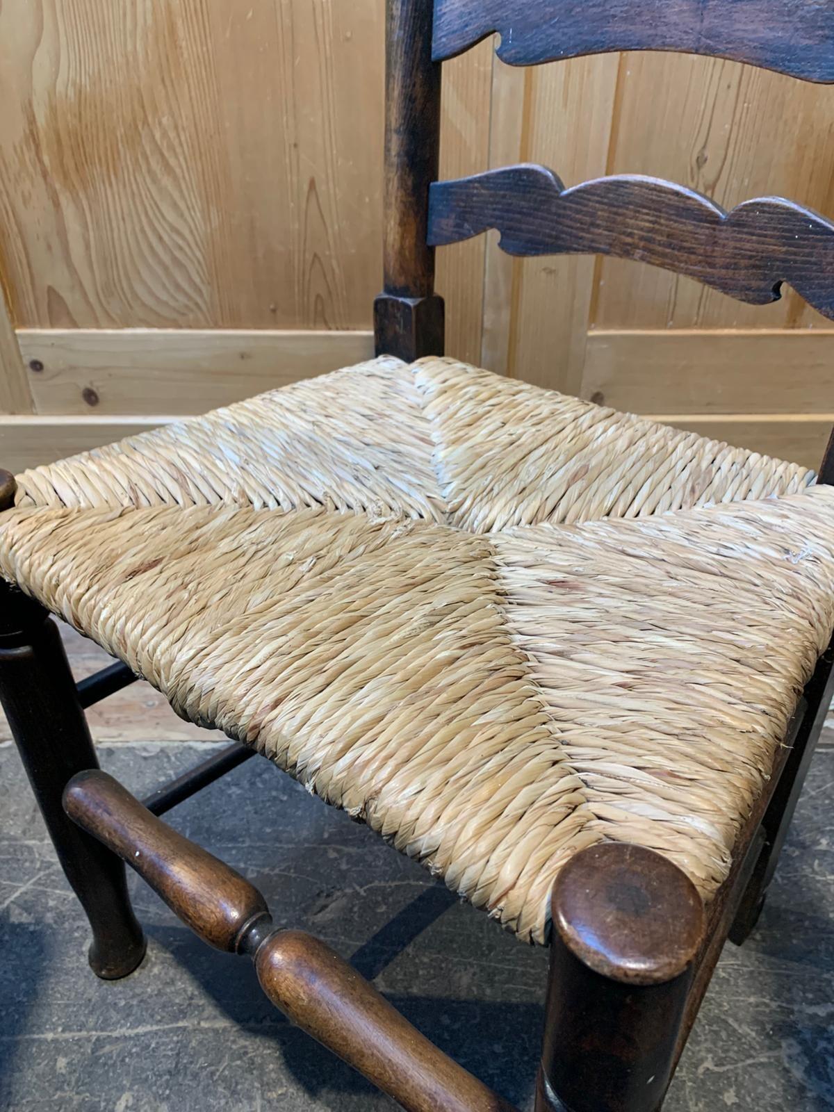 Set of 4 vintage rush seat ladder back chairs