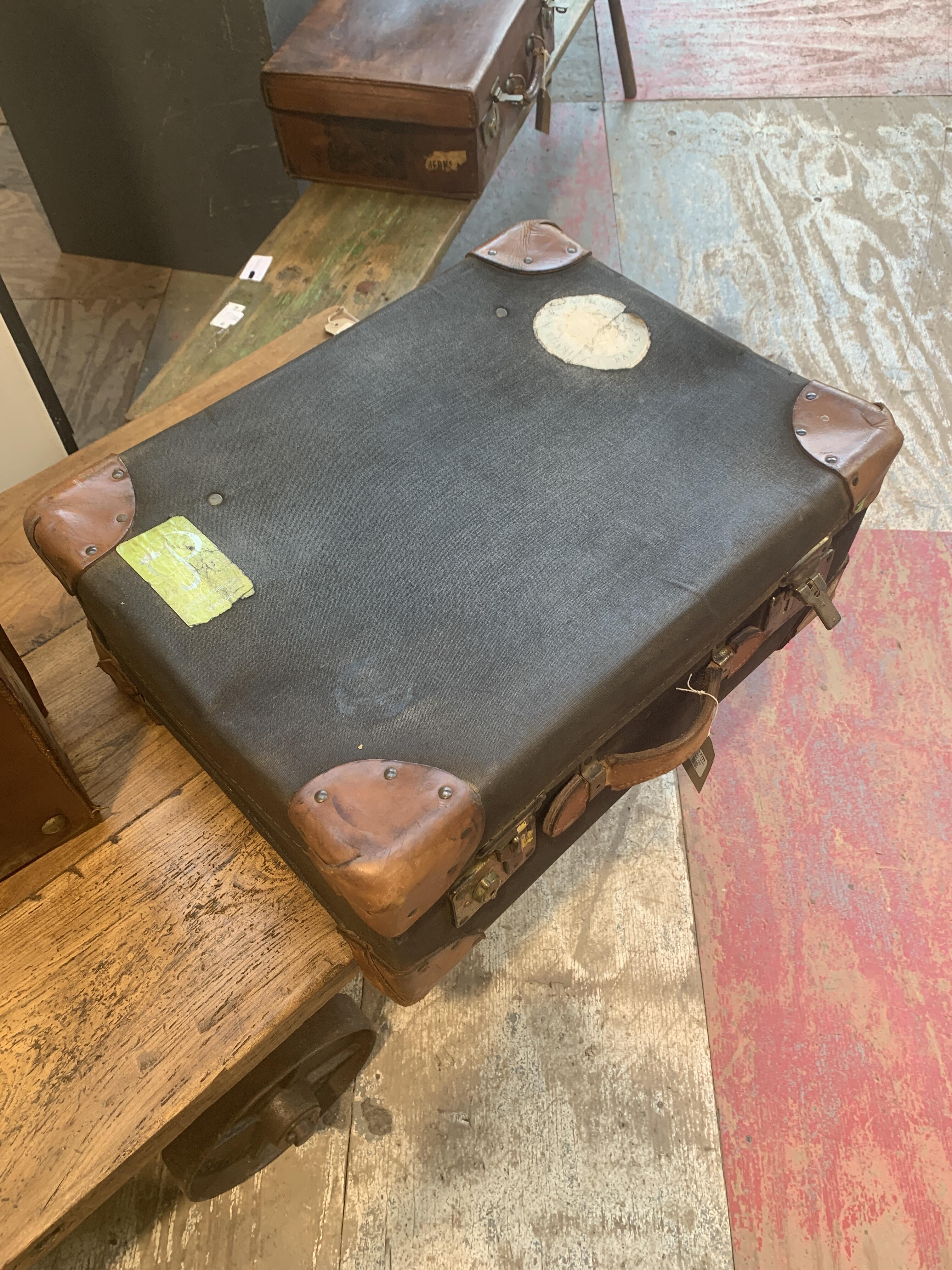 Vintage Fibreboard Suitcase with Travel Labels