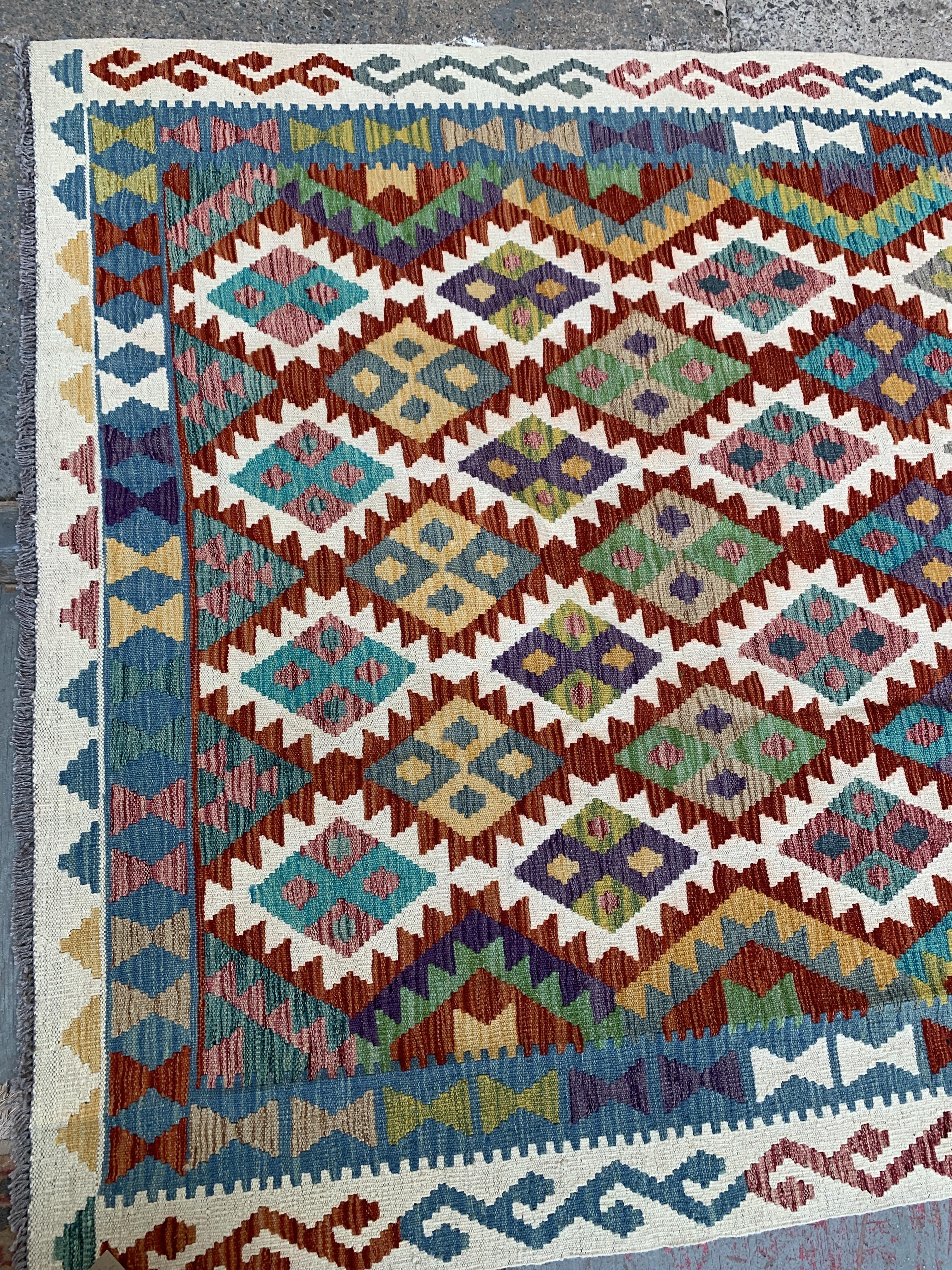 Vibrant Kilim Afghan Rug - 265cm x 173cm