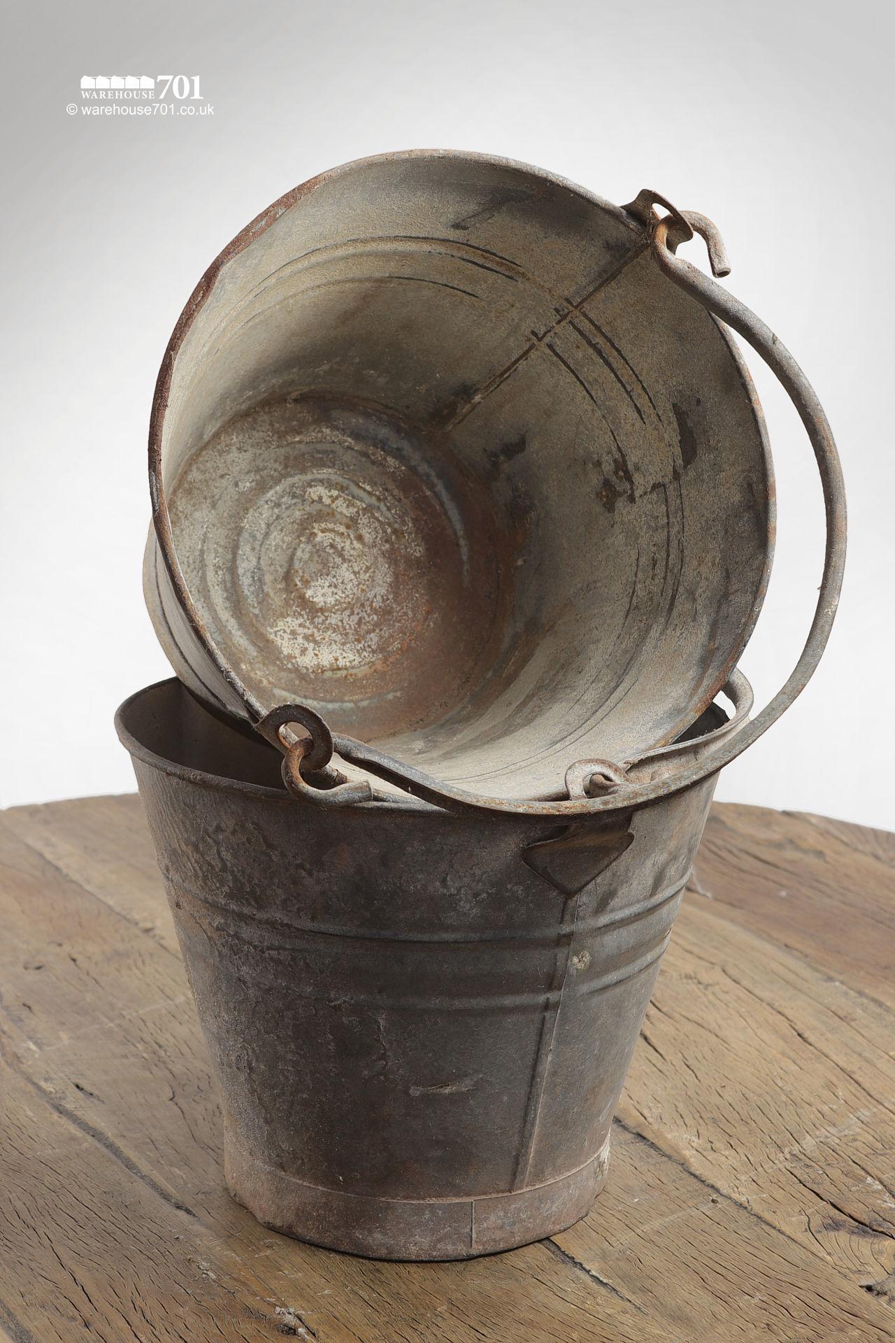 Old Galvanised Small Metal Bucket or Pail with Handle #2